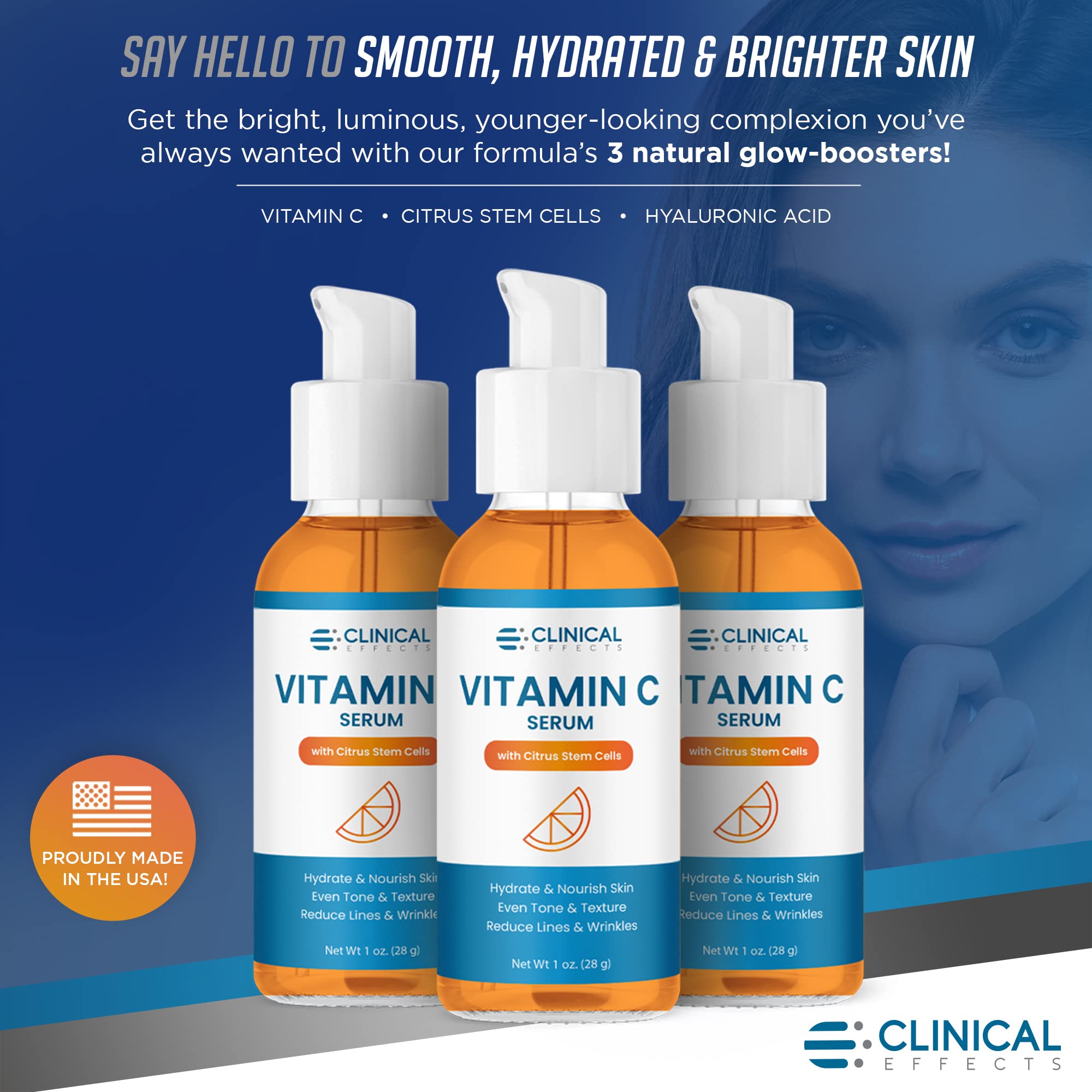 Clinical Effects Vitamin C Serum - Skin Brightening Serum with Hyaluronic Acid - Antioxidant Serum for Face - Sensitive, Acne-Pr
