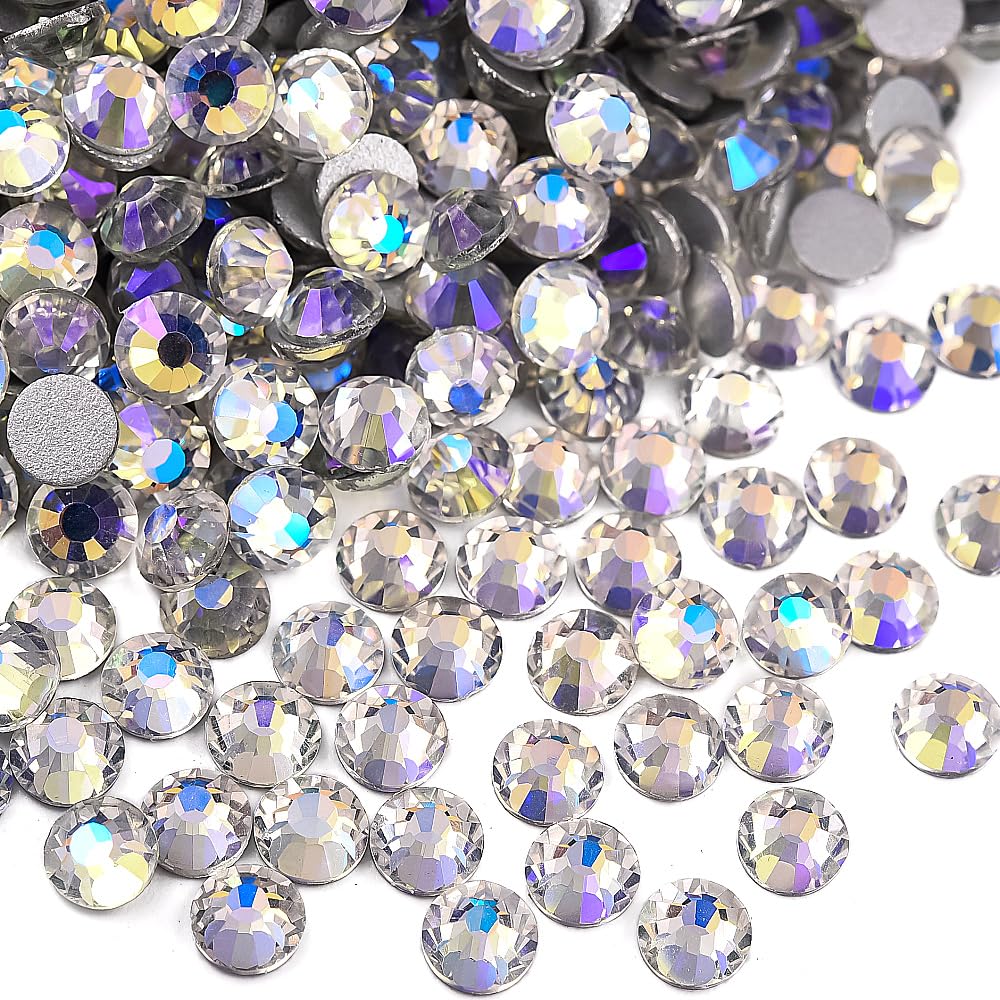 Blinginbox 1440 Pieces SS20/4.6-4.8mm Flat Back Crystal Rhinestones Round Gems for Nail Art,Moonlight