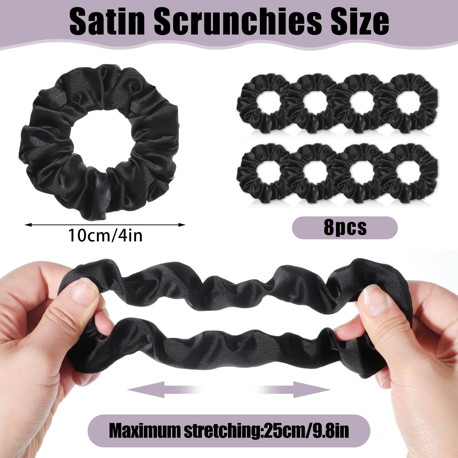 8 Pack Satin Silk Scrunchies For Women, Silk Hair Ties Silk Scrunchies Black Hair Scrunchies For Women Teen Girl Gifts Trendy St