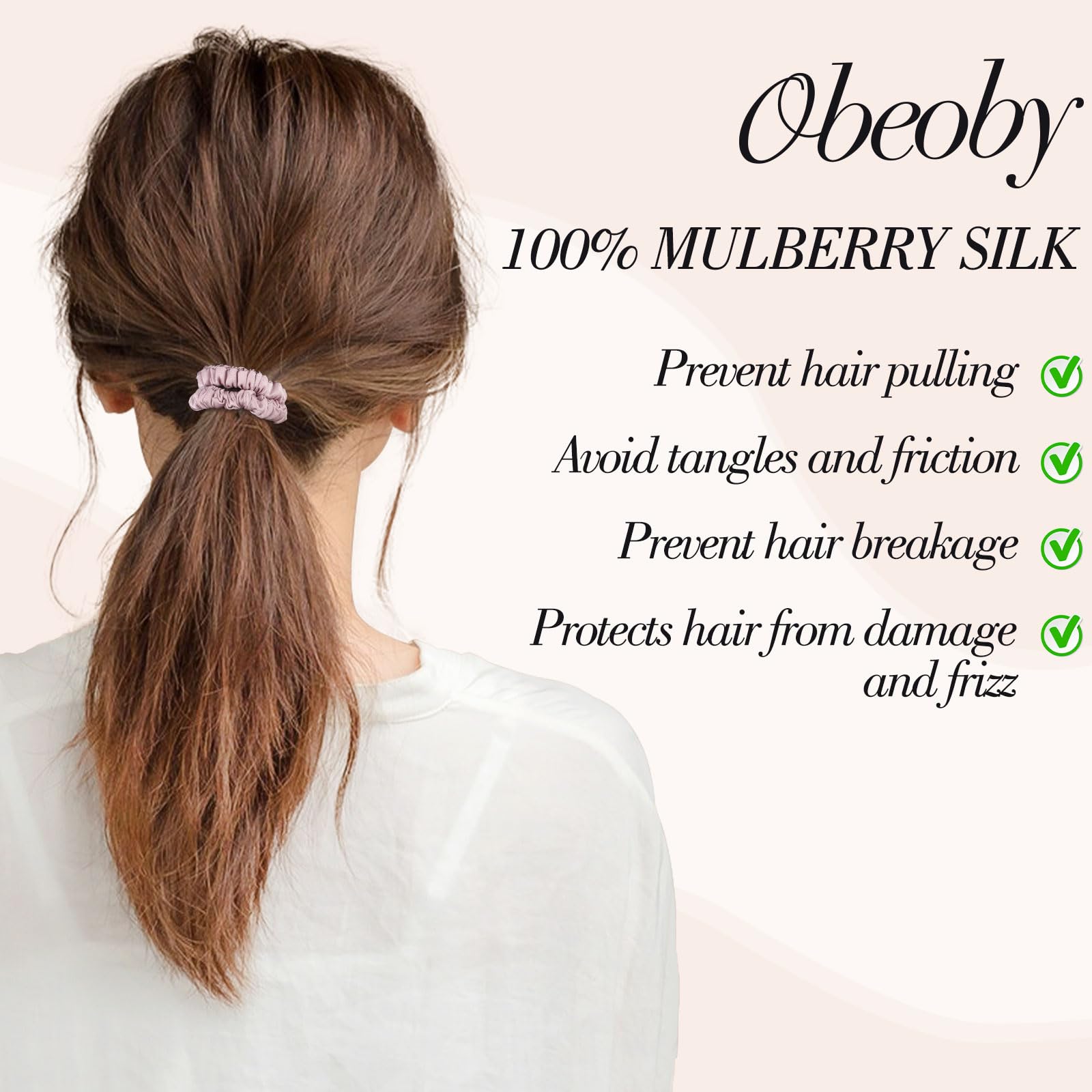 Silk Hair Ties, 5 Pcs Mulberry Silk Hair Scrunchies Small Hair Ties for Women Girls Skinny Scrunchies for Bridesmaid Valentine's