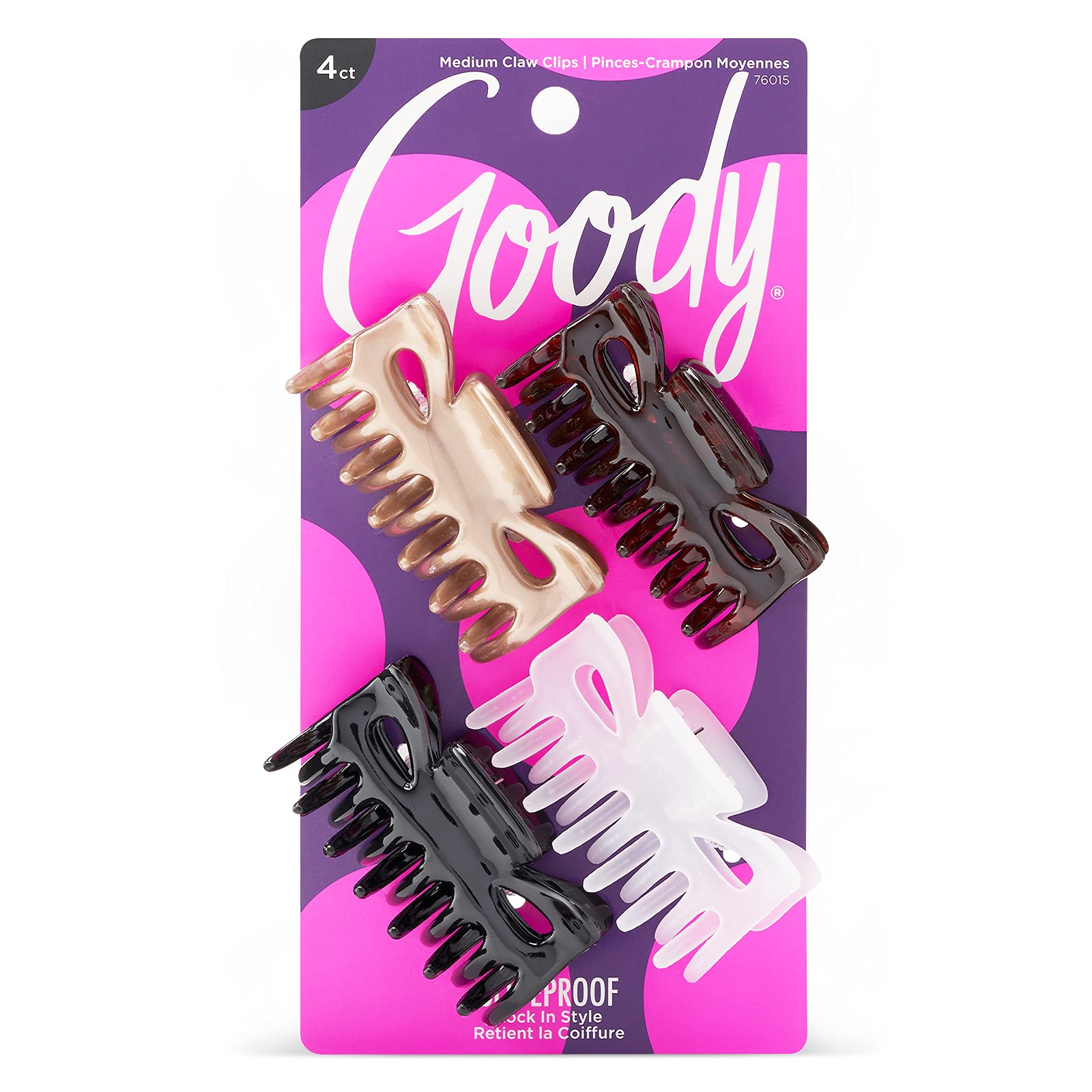Goody Classics Medium Claw Clips , Assorted Colors - Great for Easily Pulling Up Your Hair - Pain-Free Hair Accessories for Wome