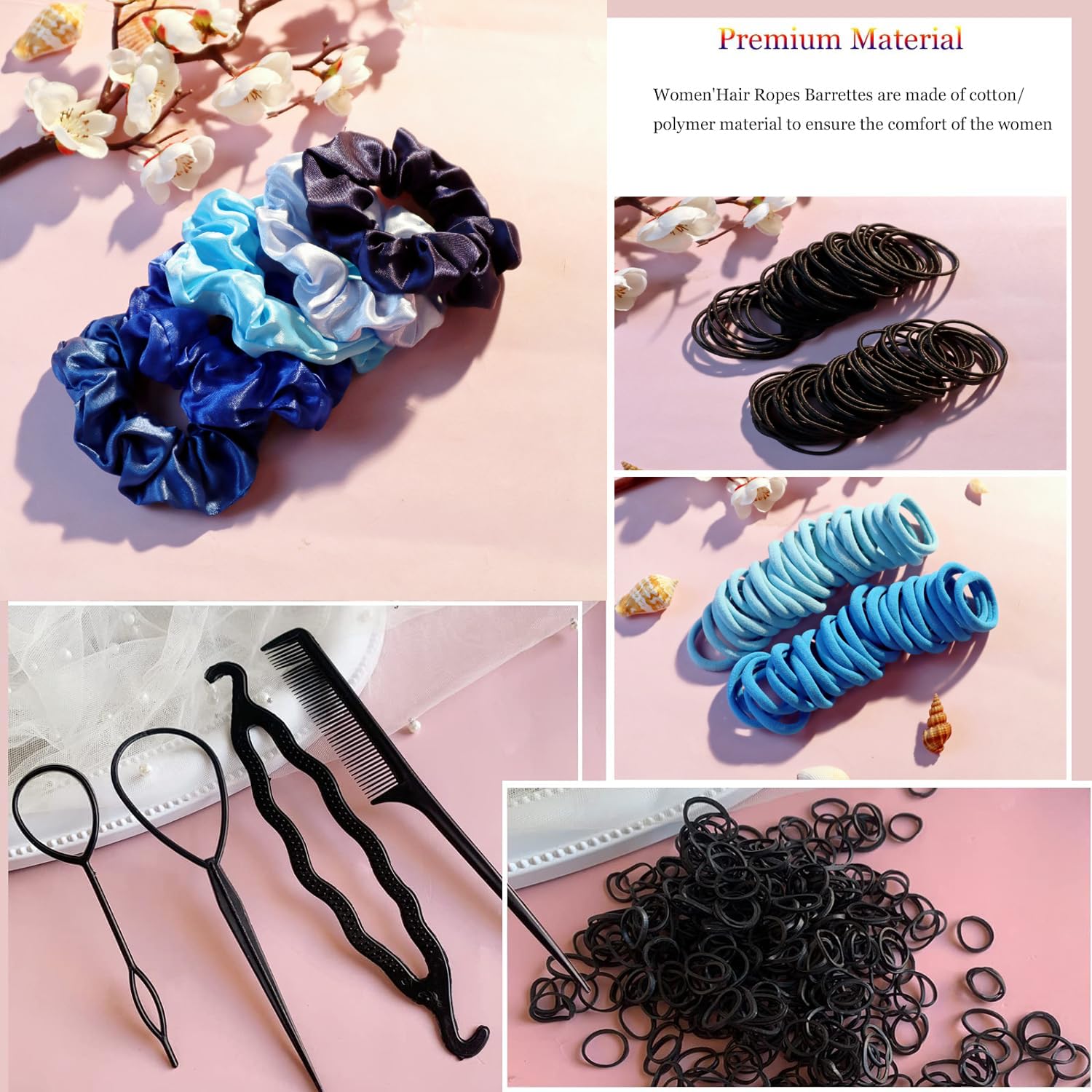 Yanrong Hair Accessories For Woman Set, 755Pcs Seamless Ponytail Holders Variety Hair Scrunchies Hair Bands Scrunchy Hair Ties F
