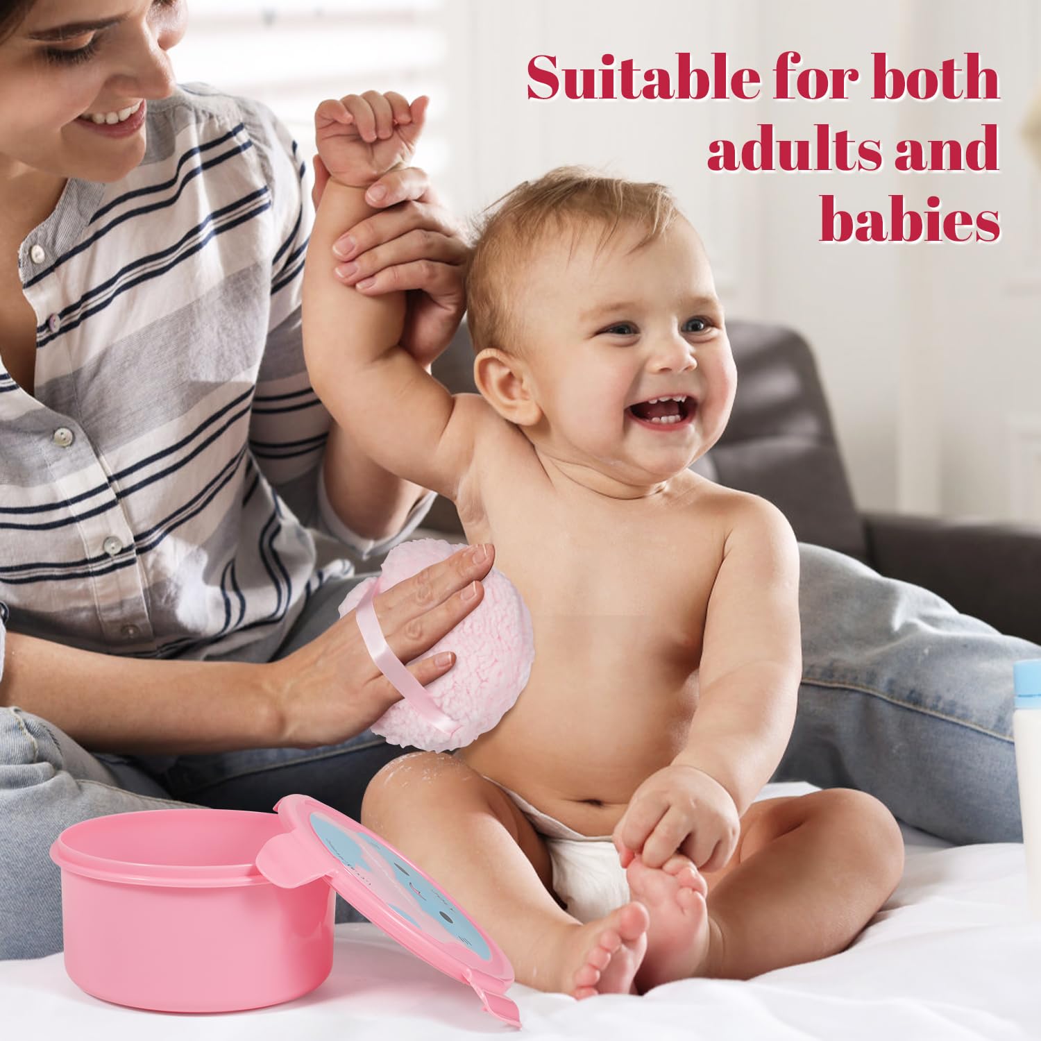 Extra Soft Powder Puff, 6'' X 3'' Large Body Powder Applicator, Dusting Powder Puffs With Loose Powder Container For Women (Pink