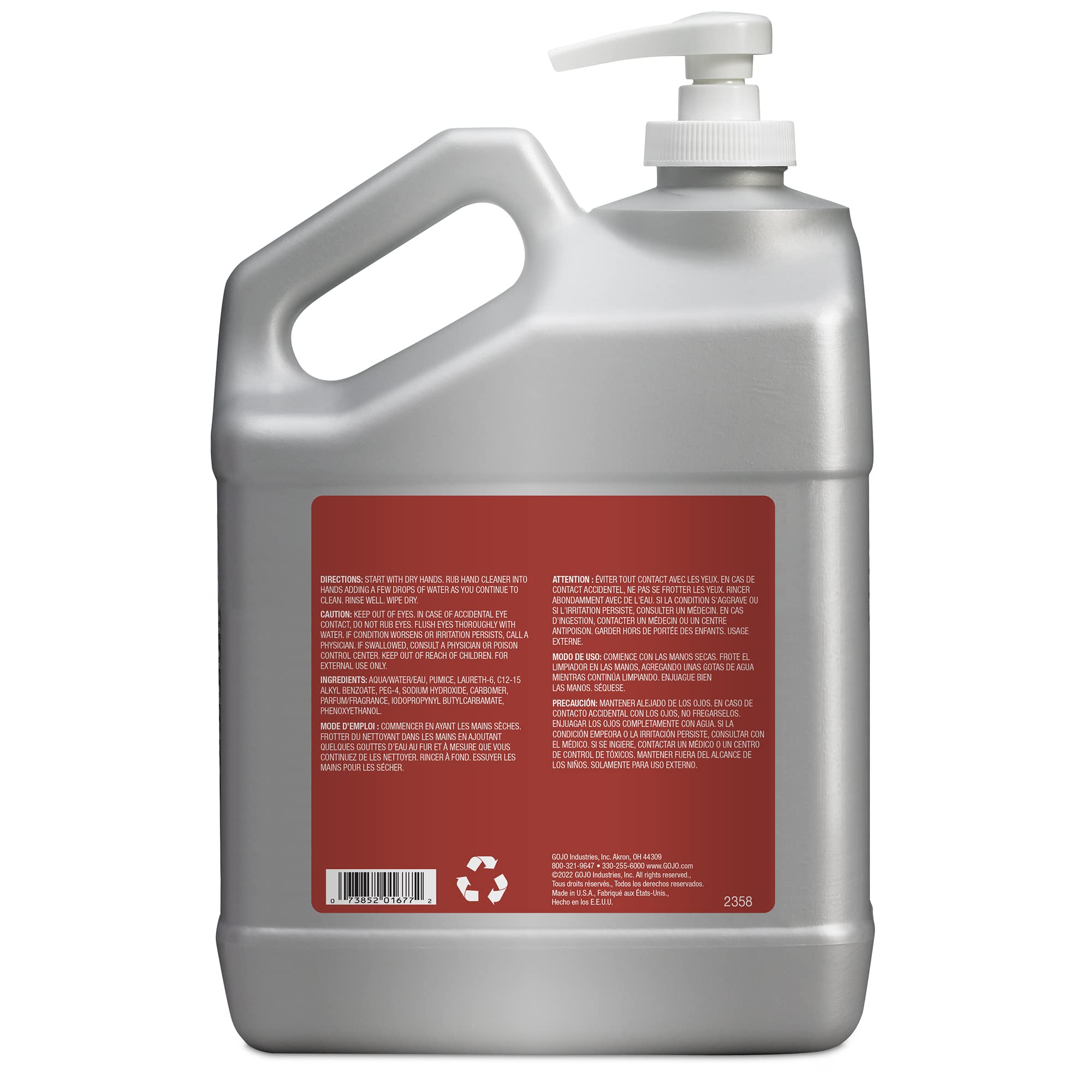 Gojo Cherry Gel Pumice Hand Cleaner, Cherry Fragrance, 1 Gallon Hand Cleaner With Pumice In Pump Bottle (Pack Of 1) - 2358-02