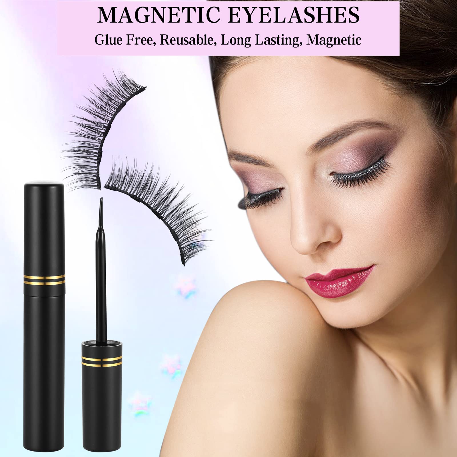 Magnetic Eyelashes And Eyeliner Kit, 12 Pairs Reusable Magnetic Lashes With Eyeliner And Tweezers, 3D Natural Look False Eyelash