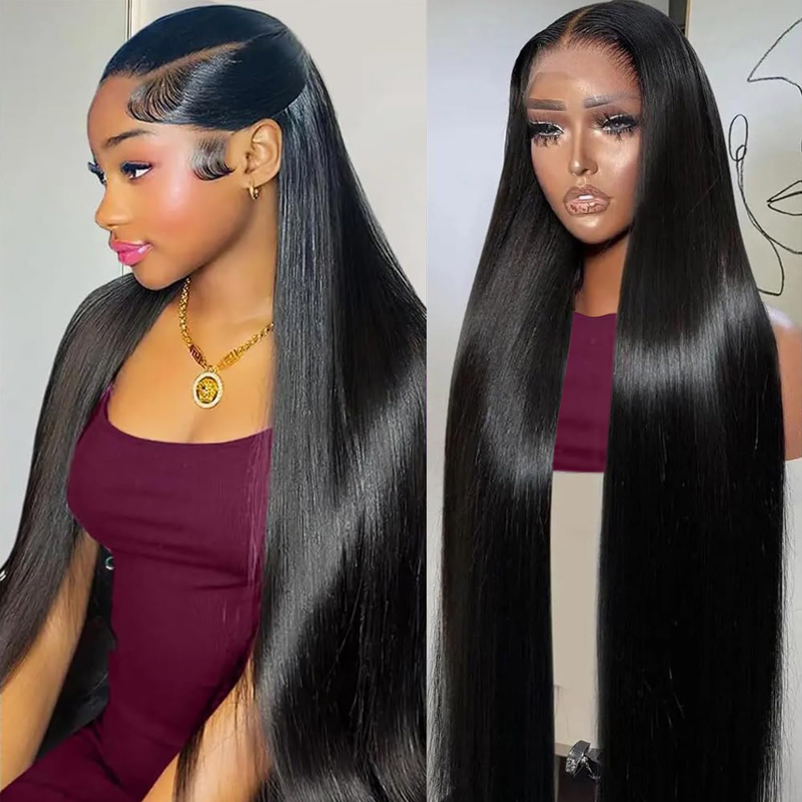 Lemoda 13x6 Lace Front Wigs Human Hair Straight Lace Front Wigs Human Hair HD Transparent Lace Wig Pre Plucked 14A Virgin Human 