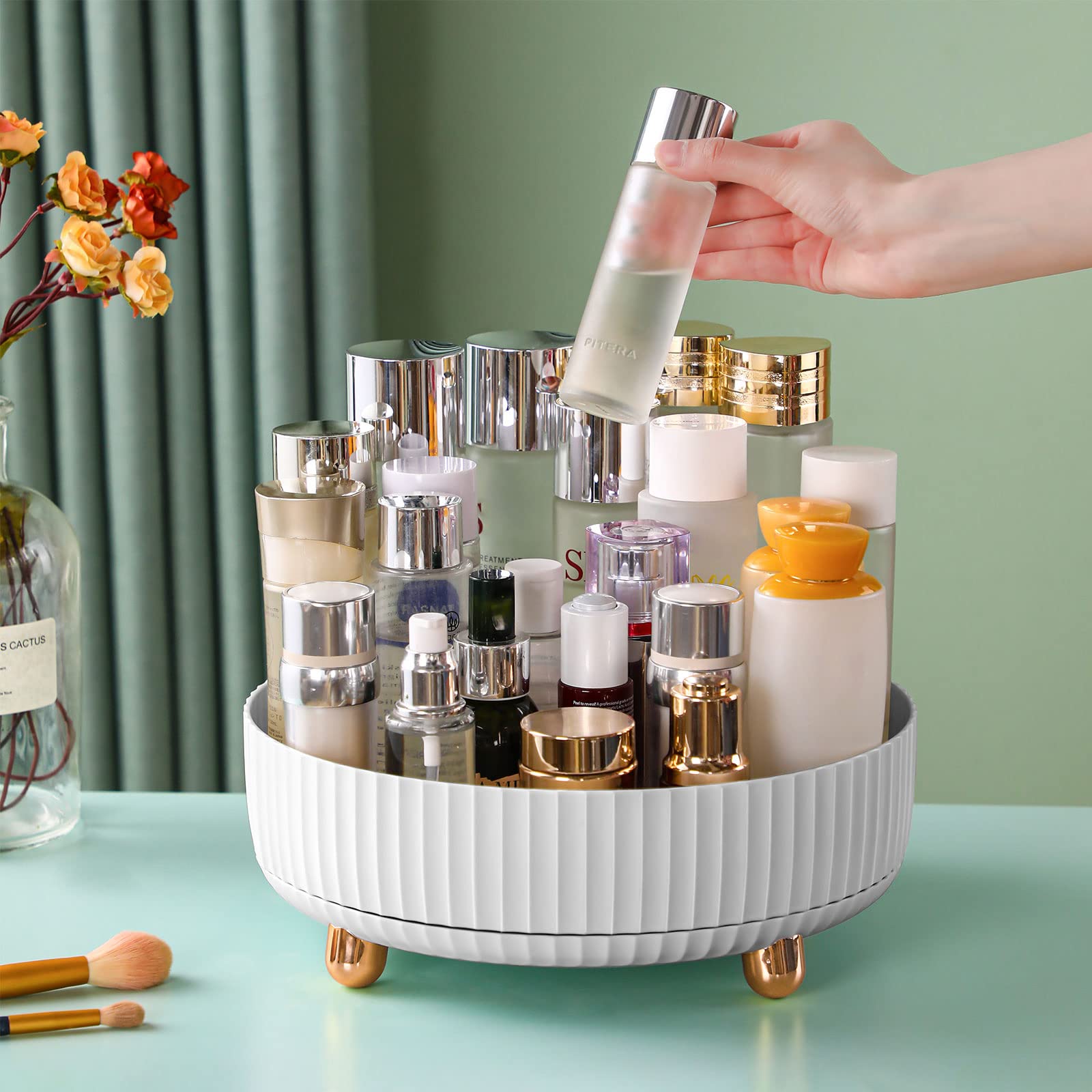 Funest Makeup Perfume Organizer, 360 Degree Rotating Lazy Susan Cosmetic Desk Storage Lotions Display Case Round Gift Tray With