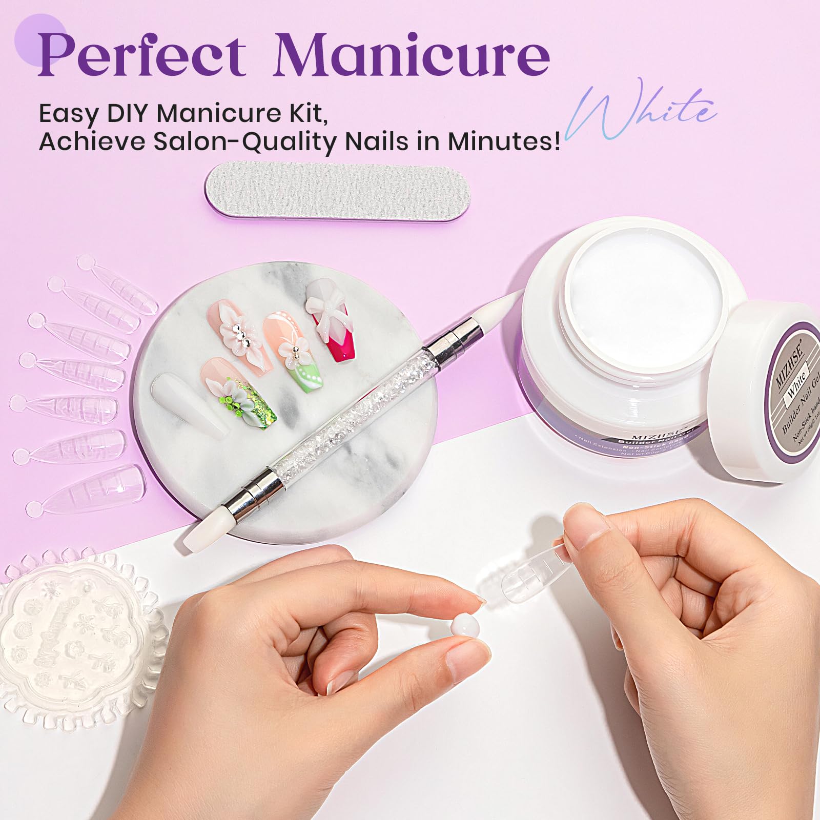 Mizhse Solid Builder Gel For Nails, 60G White 3D Gel Nail Art Sculpture Gel Non-Sticky Carving Nail Extension Soak Off Uv Led Ha