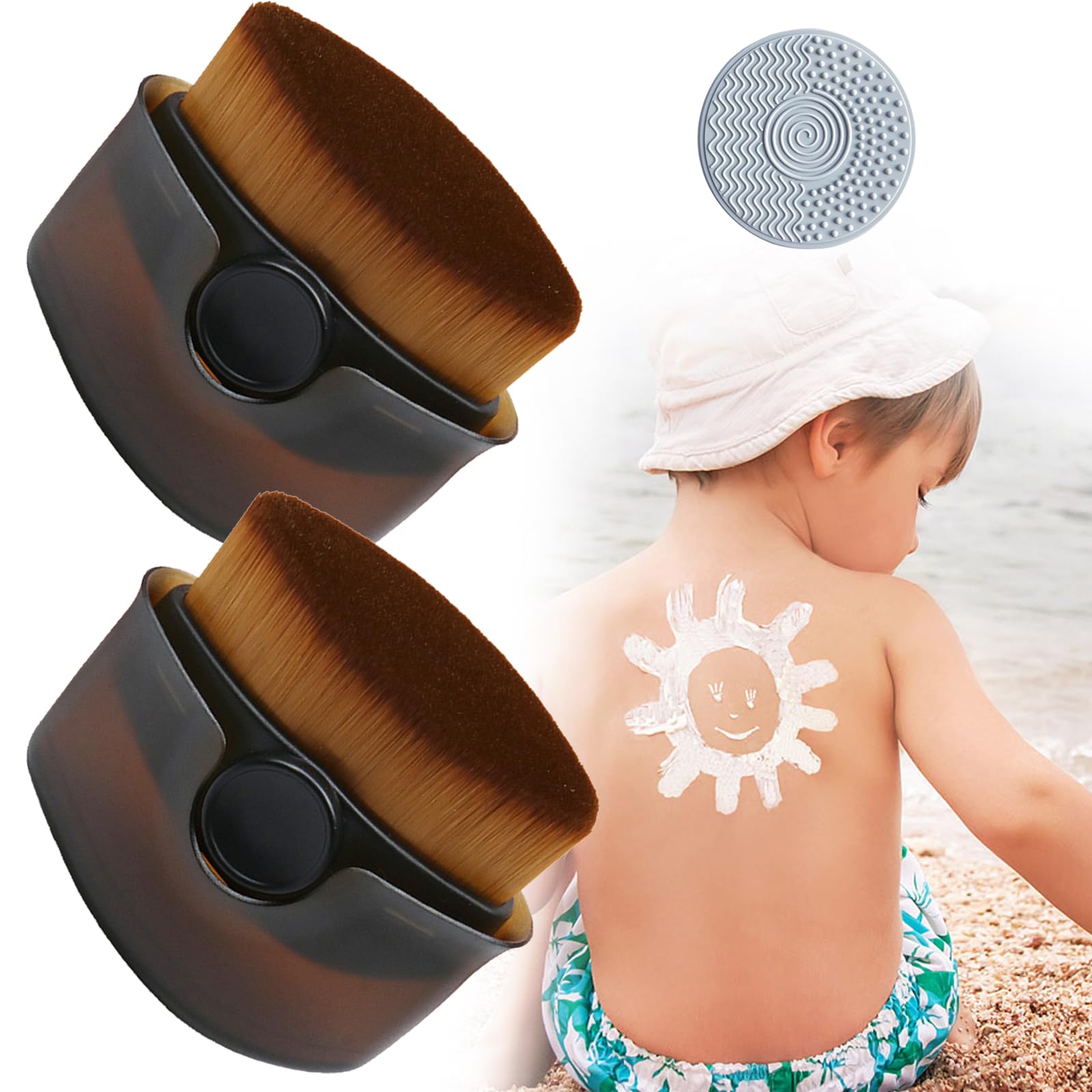 2 Pack Sunscreen Applicator for Kids Face, Sunscreen Applicator Sunblock Brush with Protective Caps Makeup Brushes Sunscreen Bru