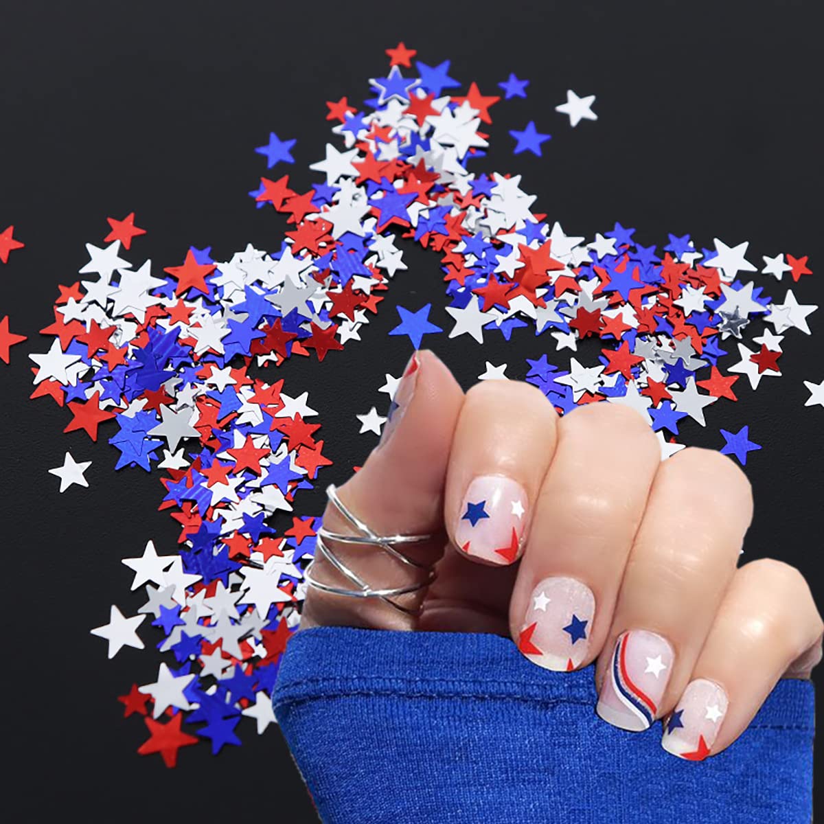 12 Grids Stars Nail Art Glitter Sequins 3D Holographic Nail Glitter Flakes Design Independence Day Acrylic Nail Sequins America