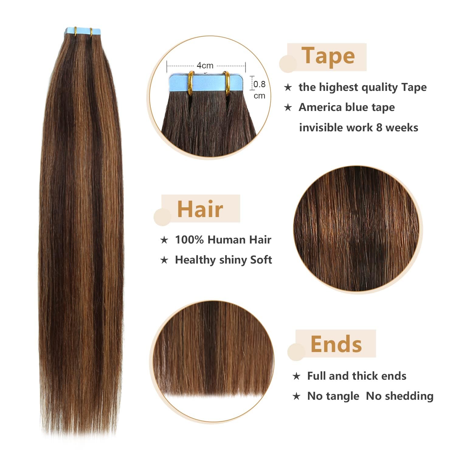 Yilite Tape In Hair Extensions Human Hair #2-6-2 Straight Hair Balayage Darkest Brown Roots Fading To Darkest Brown 12 Inch (Pac