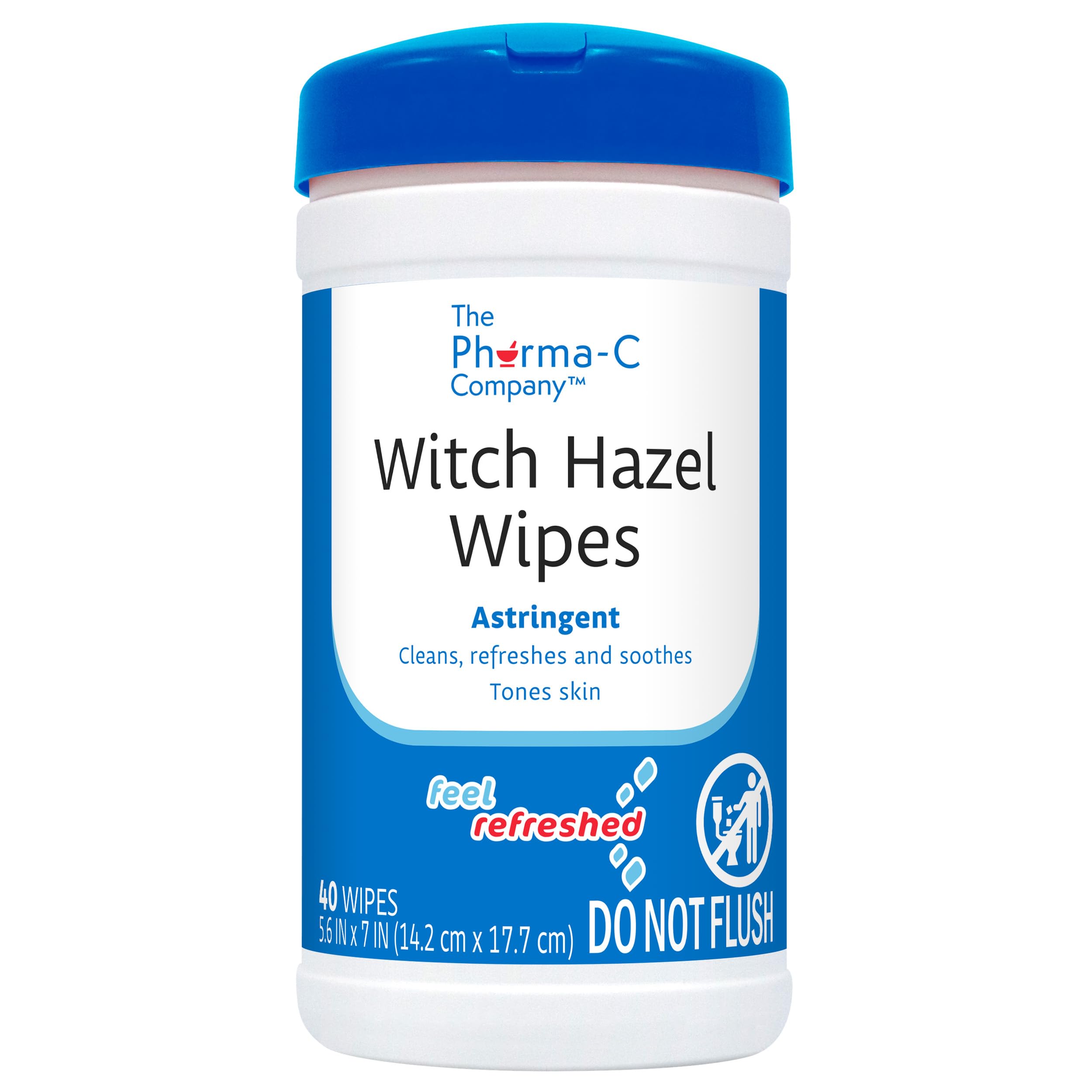 The PharmaC Company Witch Hazel Wipes [40 Wipes]  Daily Toner & Astringent Cleansing Cloths For Face