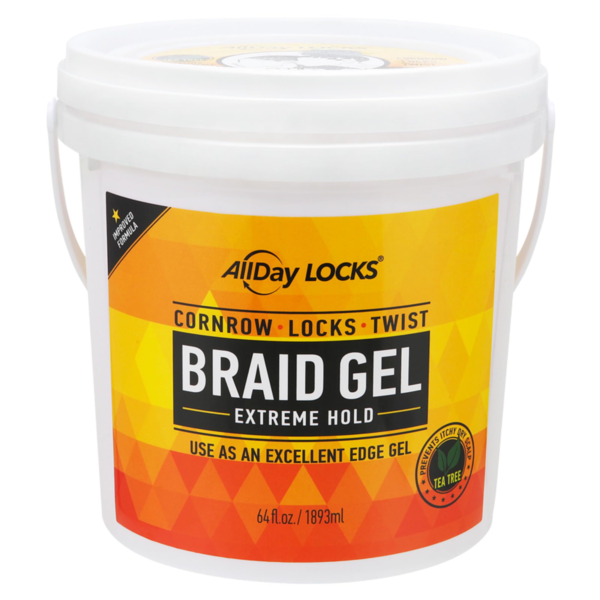 AllDay Locks Braid Gel (Bucket) | Extreme Hold, High Shine | Frizz & FlakeFree Edge Control | Tea Tree, Lavender, Peppermint Oi