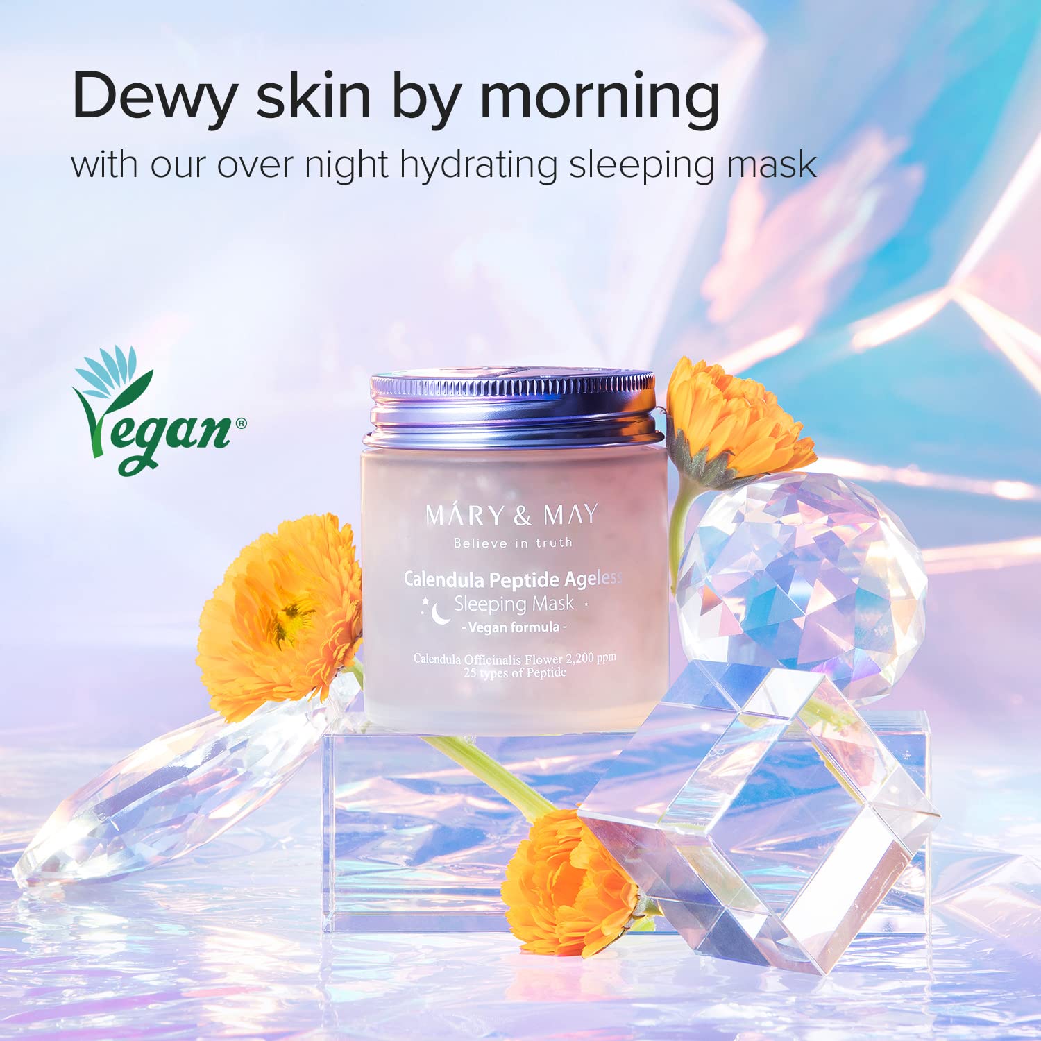 Mary&May Vegan Calendula Peptide Ageless Sleeping Mask 110G, Deep Hydration, Calendula Petals, 25 Types Peptide, Hyaluronic, Gel