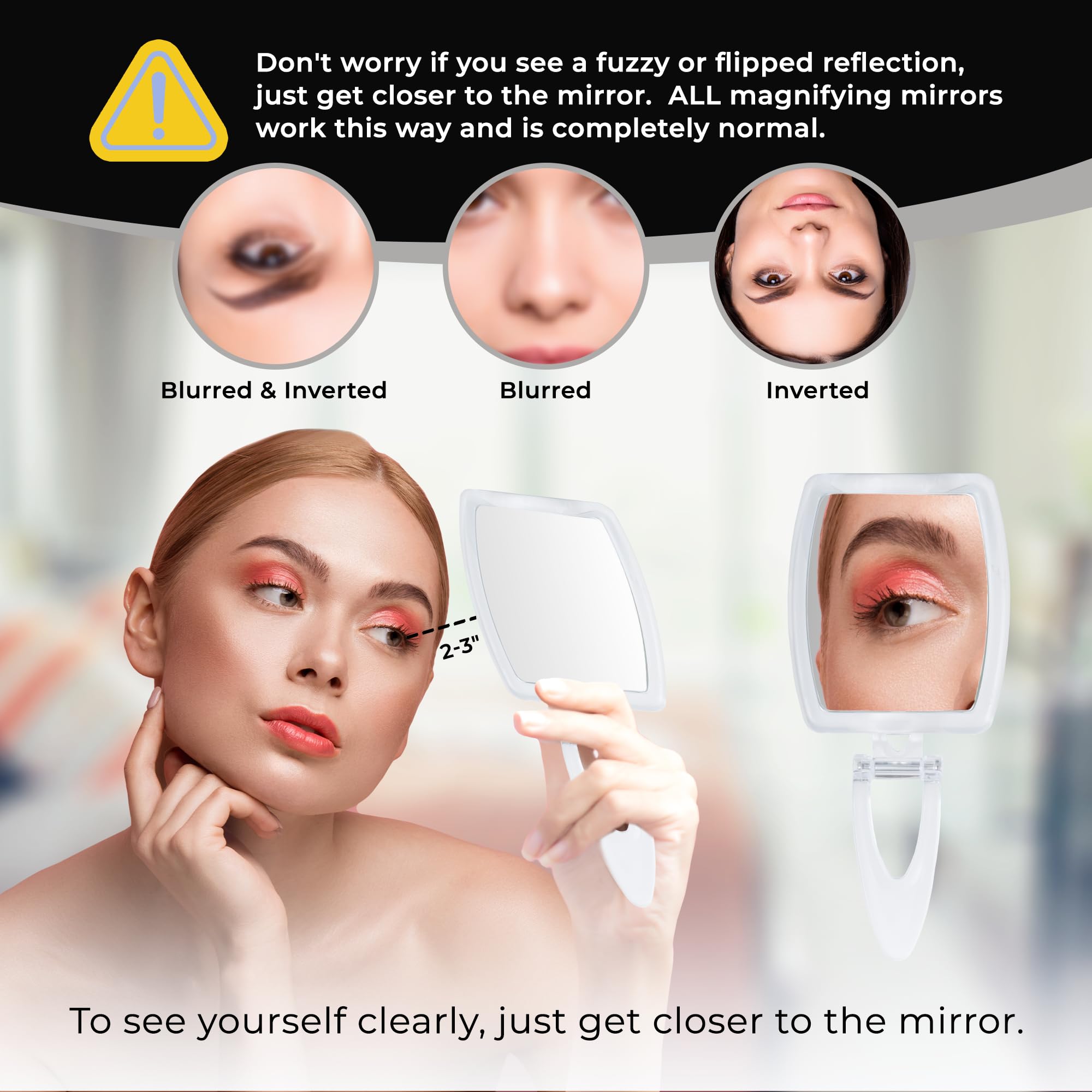 High Magnification Travel Hand Mirror - Foldable 10X & 1X Magnifying Makeup Mirror, 3-In-1 Hand Mirror, Hanging Mirror, Table Mi