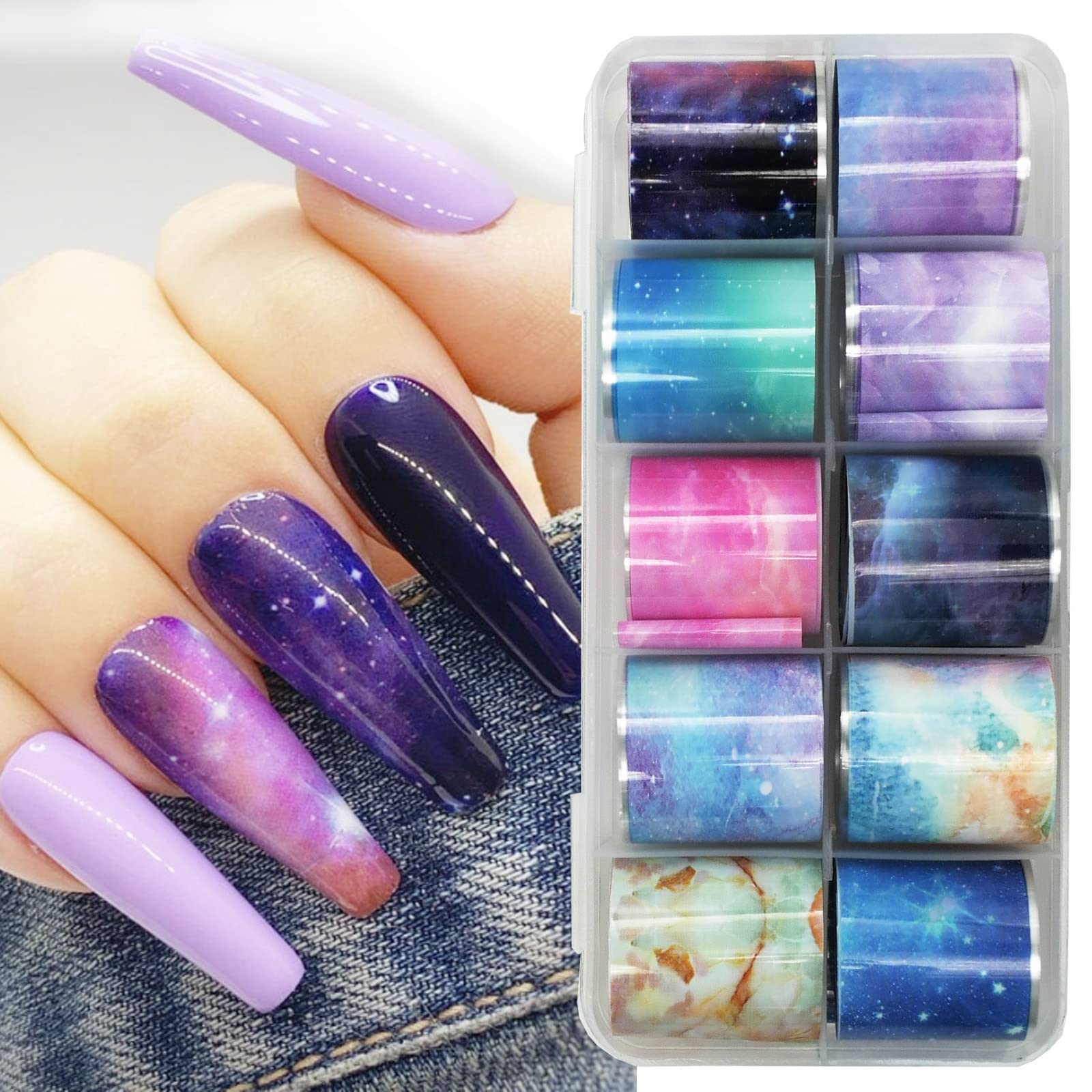 Loveourhome 30 Sheet Nail Art Foil Transfer Stickers Decals Designer Flower Starry Sky Holographic Nail Foils Fingernail Tattoos