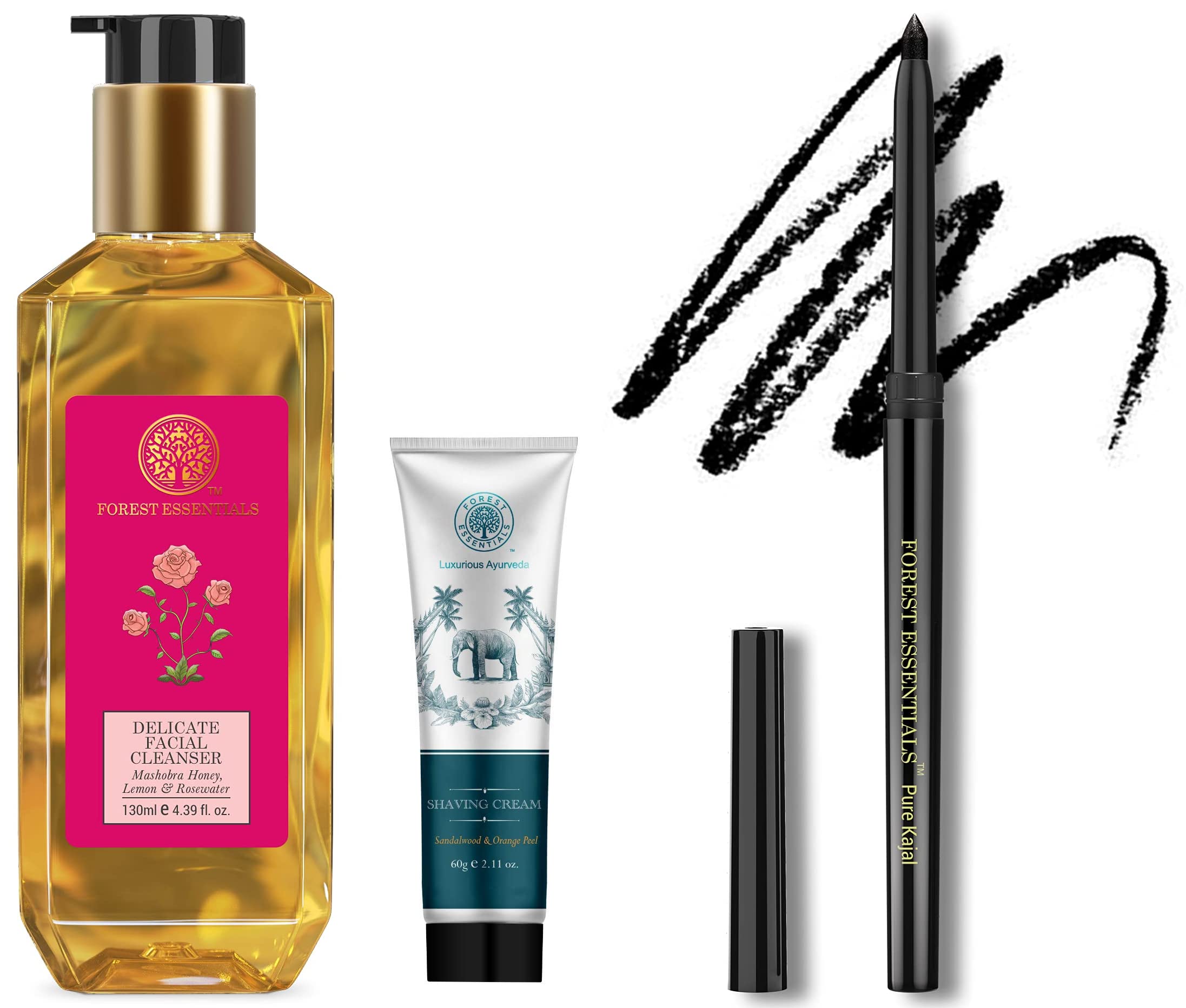 Forest Essentials Delicate Facial Cleanser Mashobra Honey, Lemon & Rose Water 130 Ml (Face Wash) & Charcoal Black Gulaab Khaas K