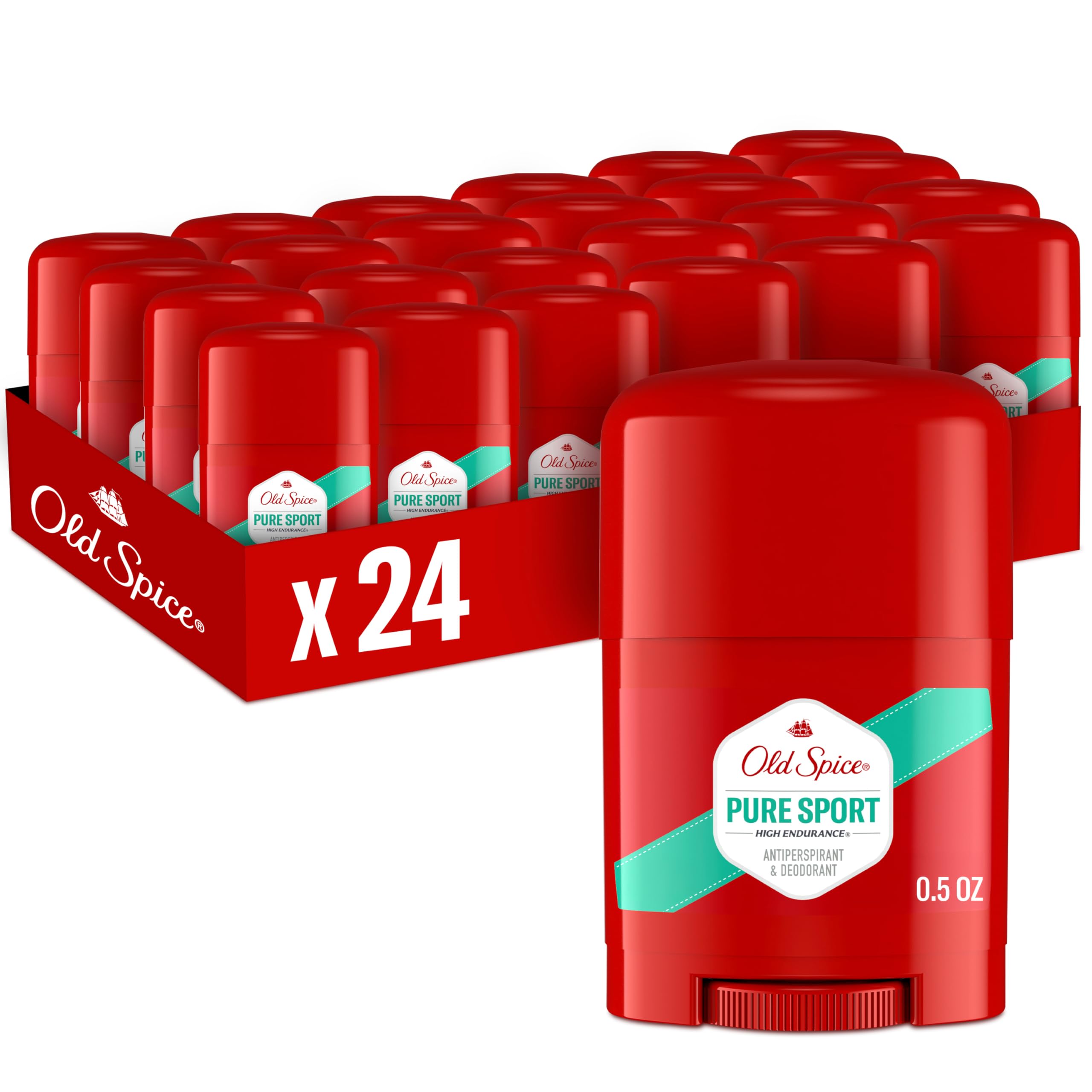 Old Spice High Endurance Anti-Perspirant Deodorant for Men, 48 Hour Protection, Pure Sport Scent, 0.5 Oz (Pack of 24)