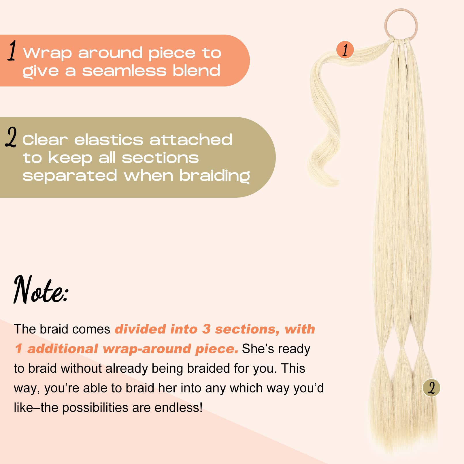 Seikea Long Diy Braided Ponytail Extension With Hair Tie Straight Wrap Around Hair Extensions Ponytail Natural Soft Hairpiece Co