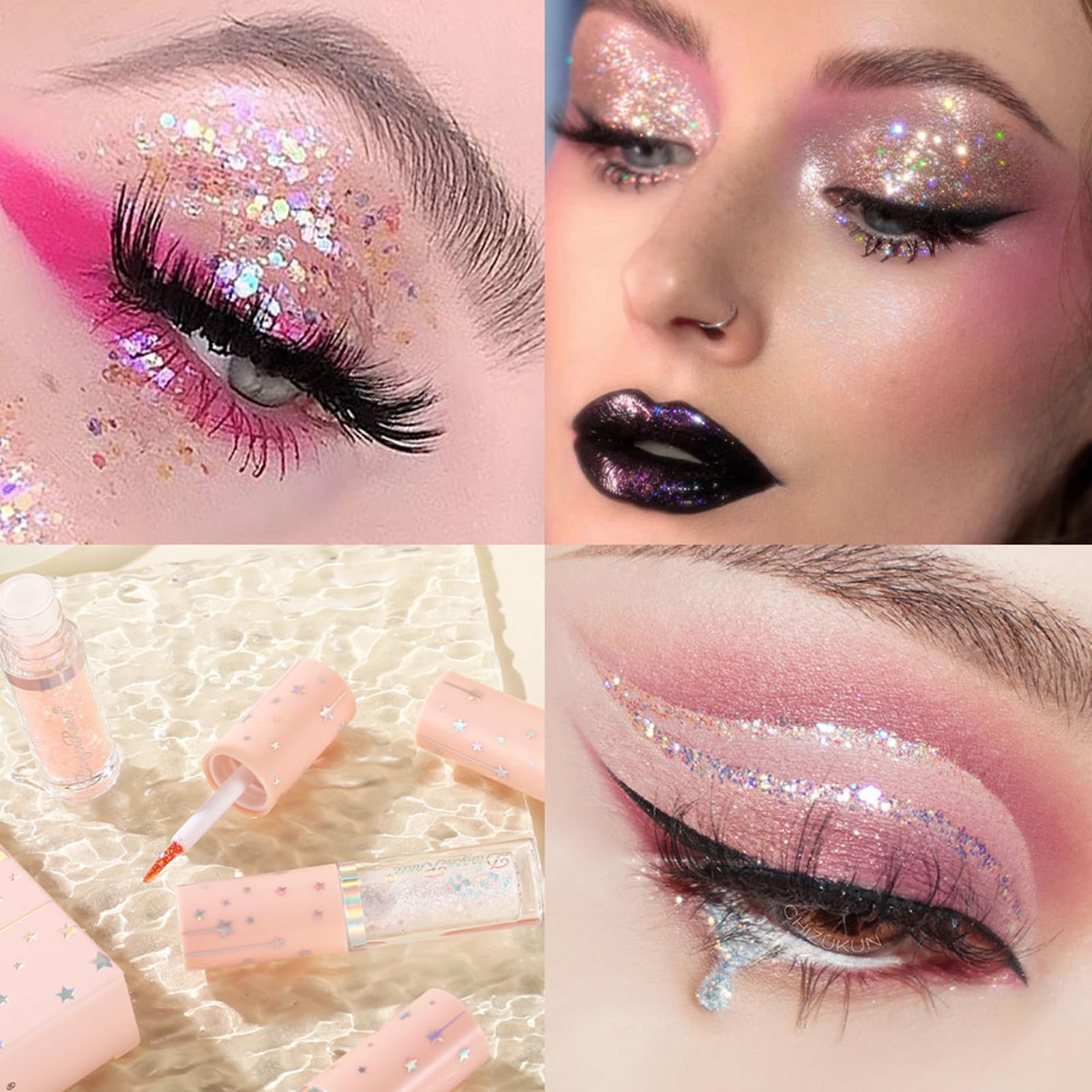 6Pcs Liquid Glitter Eyeshadow Eyeliner, Korean Makeup Glitter Shimmery Shinning Eye Liner Long Lasting Quick Drying Pigmented Lo