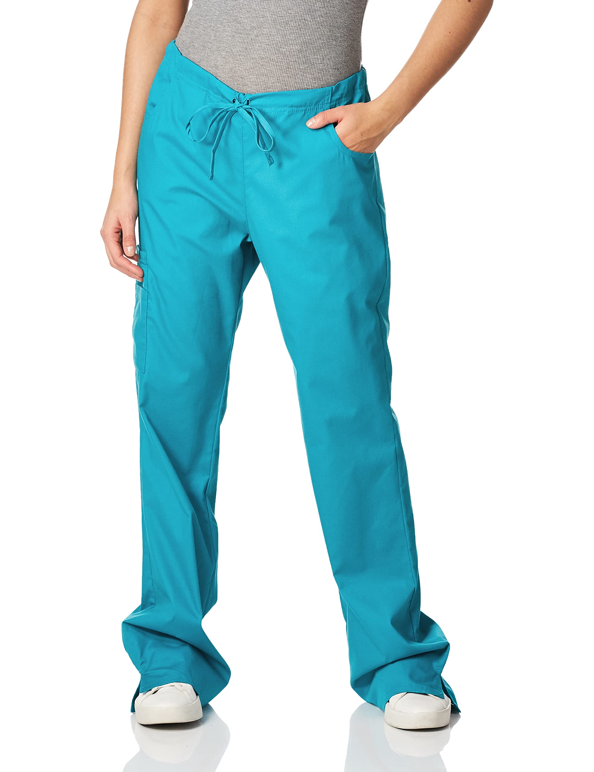 Dickies Womens Signature Mid Rise Drawstring Scrubs cargo Pant, Teal Blue, X-Large Tall