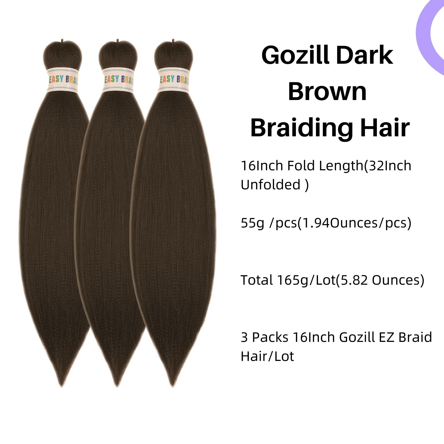 Brown Braiding Hair Pre Stretched 16Inch 4# Synthetic Kids Braid in Hair Extension for Braiding