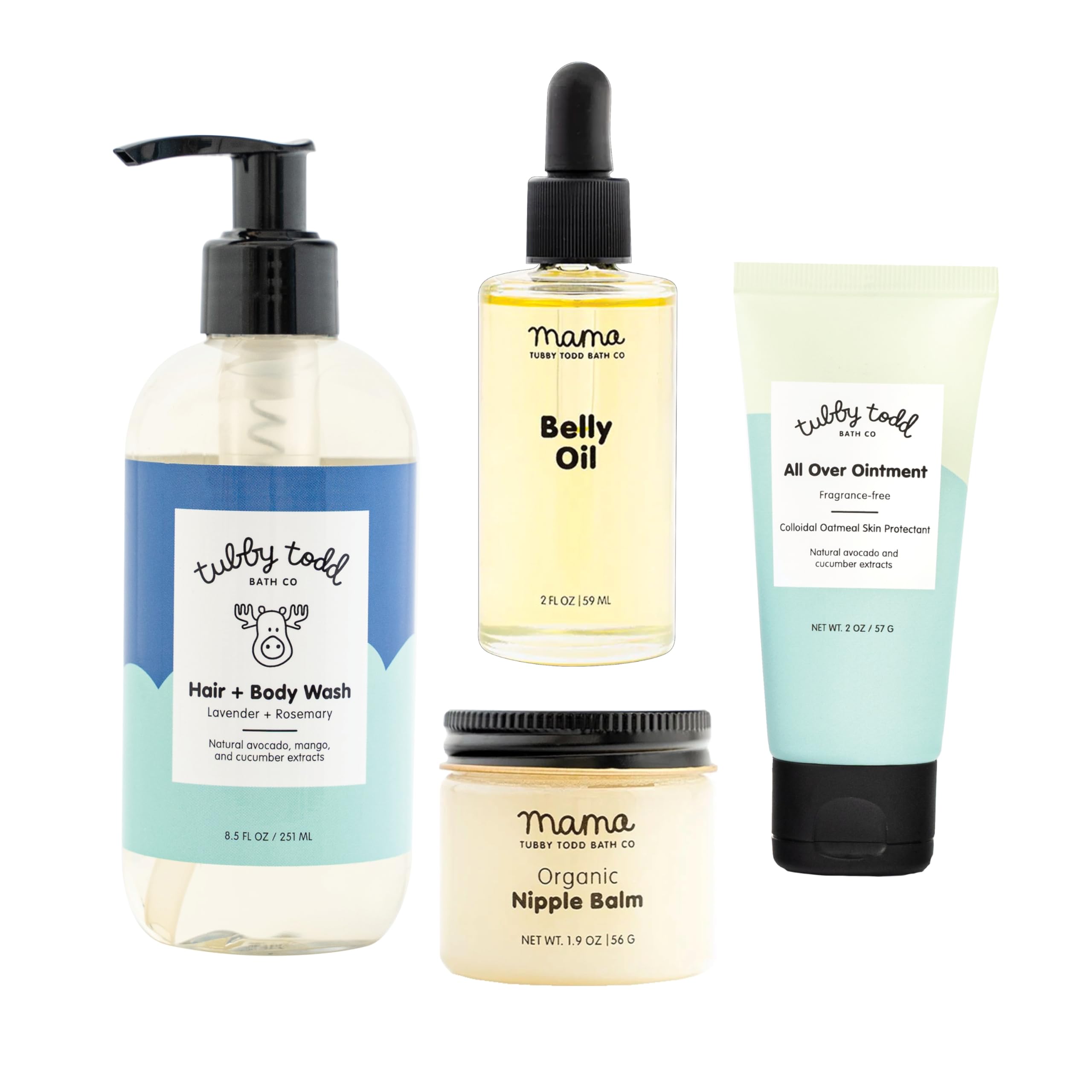 Tubby Todd New Baby & Mom Sensitive Skincare Kit - The Mama + Baby Gift Set - Baby Shampoo and Body Wash 8.5 Oz, All Over Ointme
