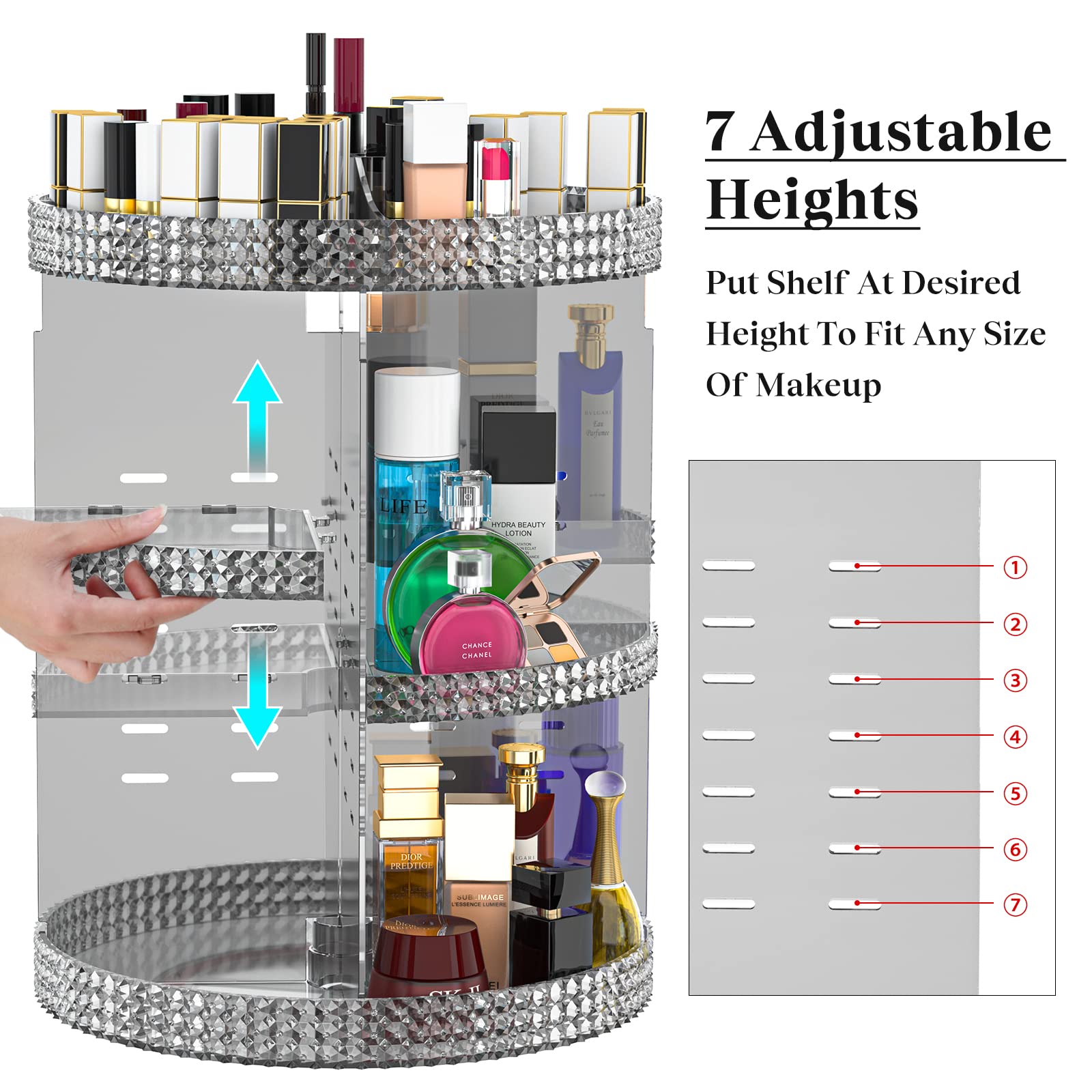 Rotating Makeup Organizer Countertop, Acrylic Makeup Storage Organizer Round, Large Cosmetic Organizer 7 Layers Large Capacity,