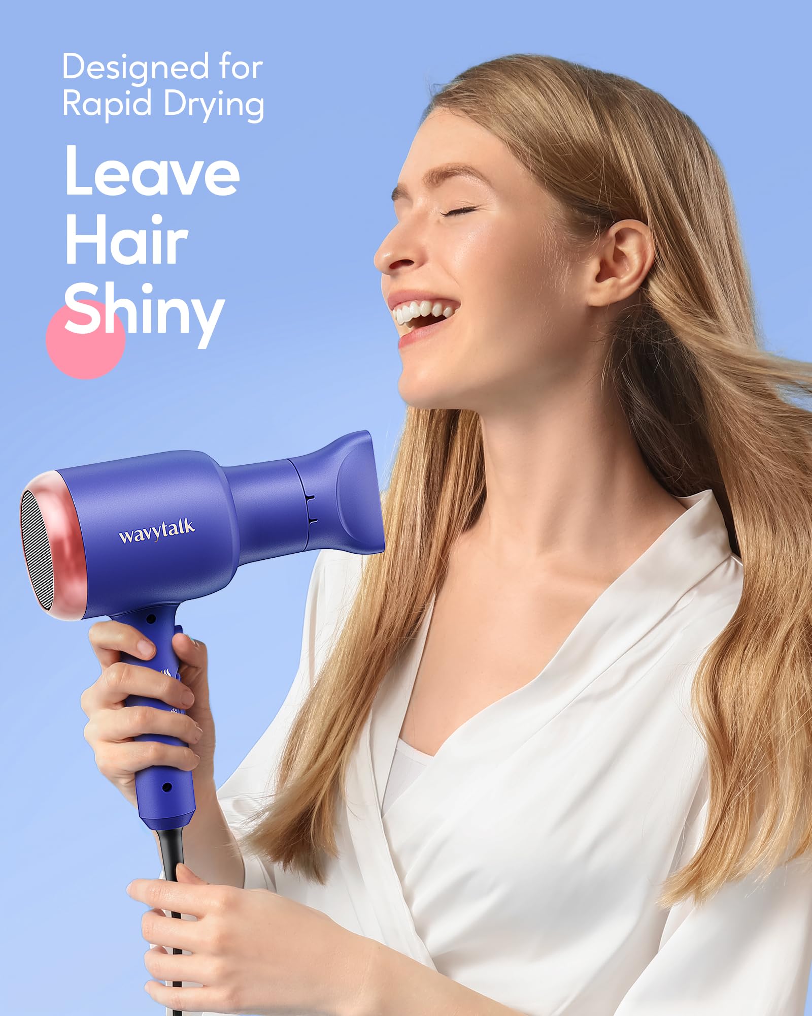 Wavytalk Professional 1875 Watt Hair Dryer Blow Dryer With Diffuser Nozzle Comb And Concentrator Negative Ions Fast Drying Light