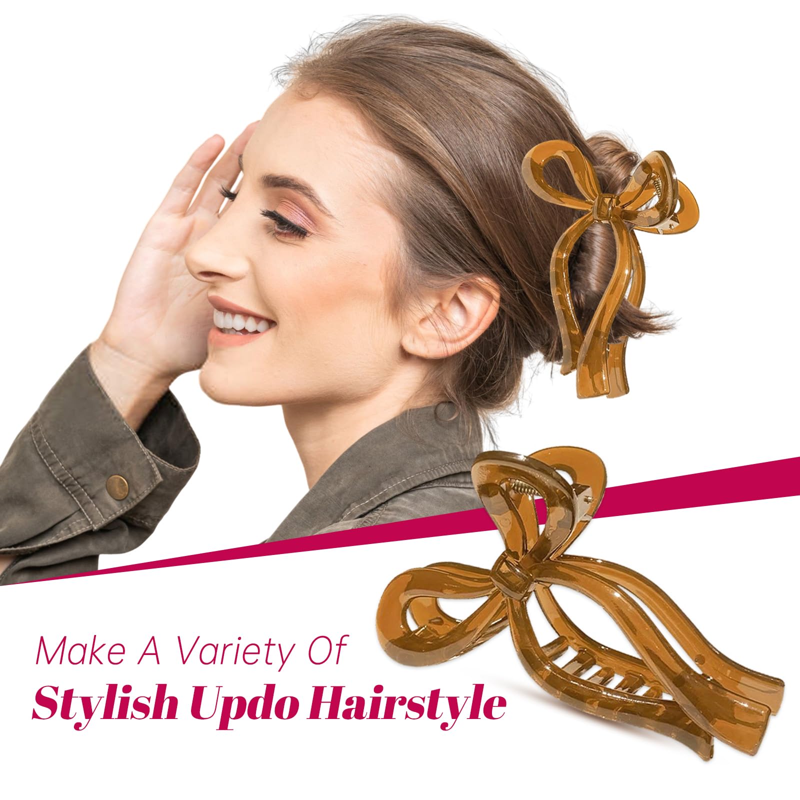 4Pcs Large Acrylic Bow Hair Clips For Women, 5'' Non-Slip Jelly Color Stylish Clips For Thick Hair