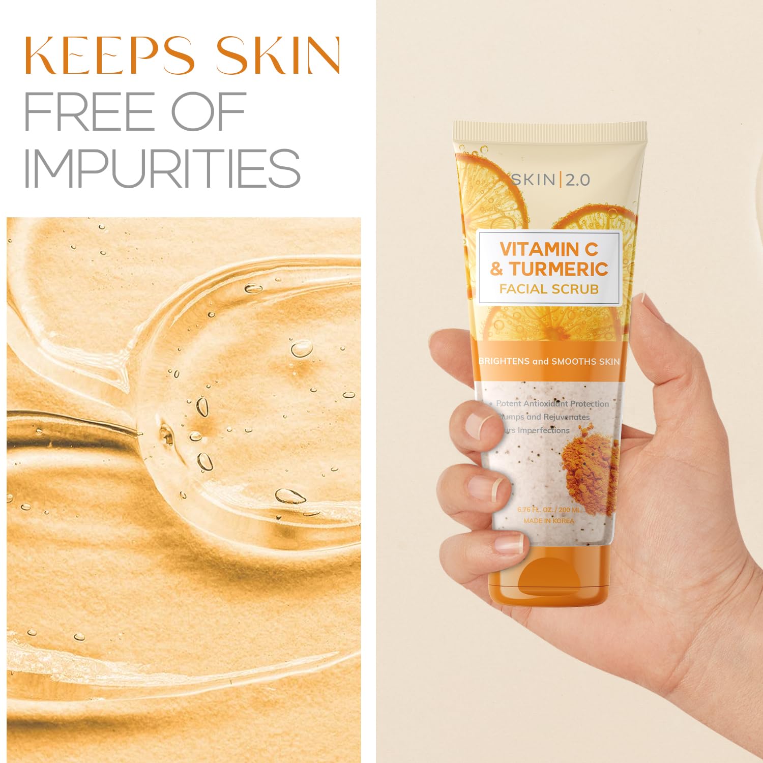 Skin 2.0 Vitamin C And Turmeric Face Scrub - Anti Aging Facial Exfoliating Scrub, Clears Blackheads Improve Dark Spot & Acne - 6