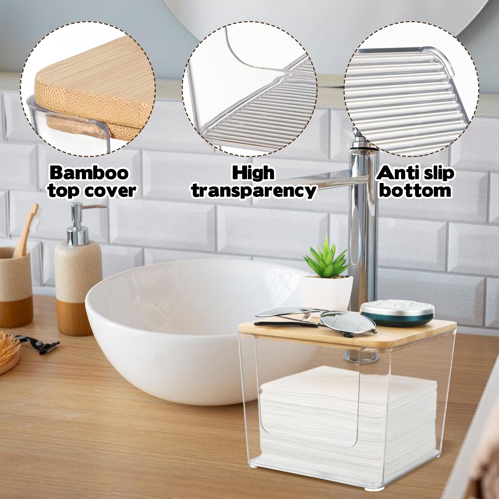 Rainmae Disposable Face Towel Holder, Acrylic Facial Towels Storage Box for XL Clean Skin Club, Upgrade Large Tissue Holder with