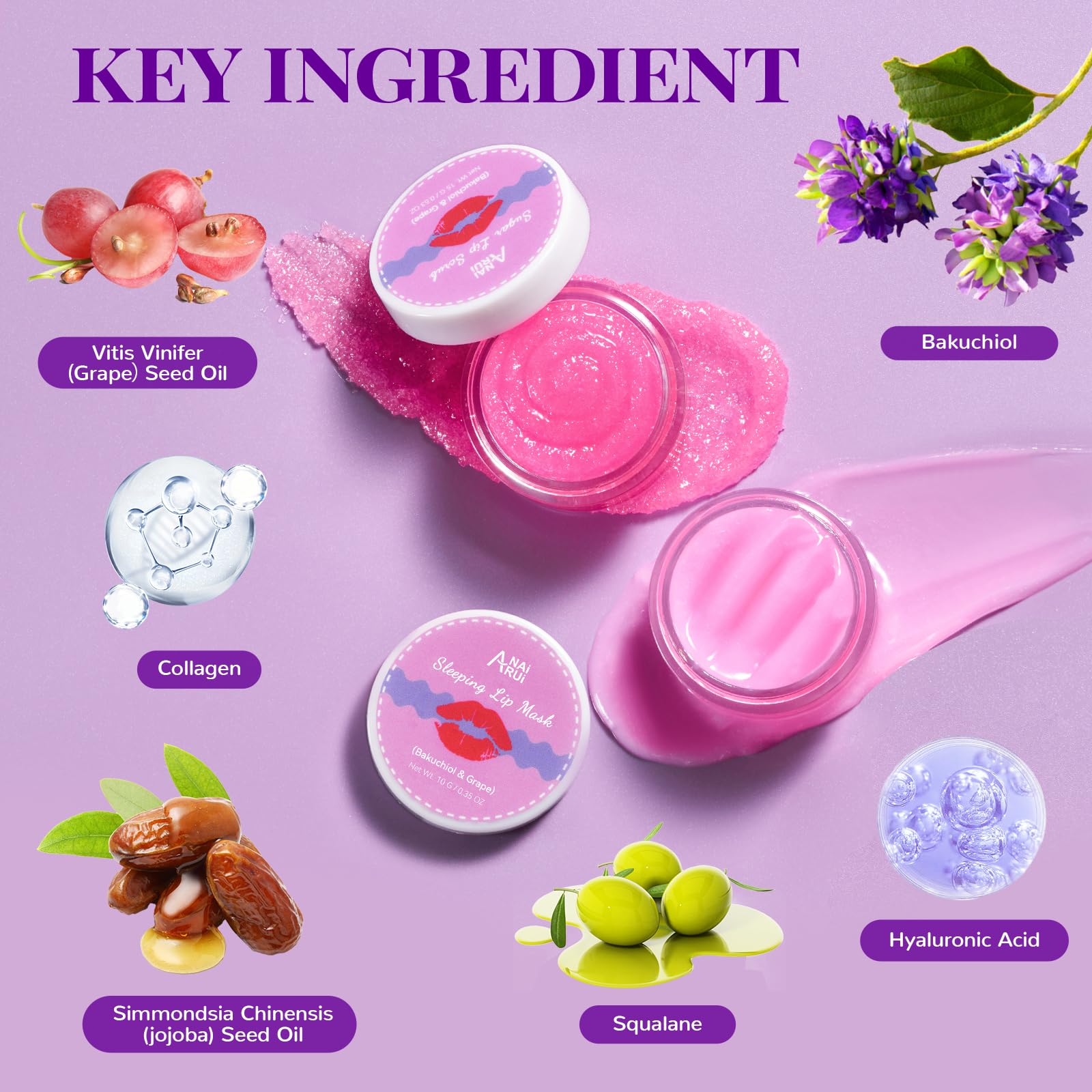 Anai Rui Lip Therapy Set, Lip Scrub & Lip Mask, Overnight Hydrating Lip Moisturizer With Lip Exfoliator Scrub And Lip Sleeping M