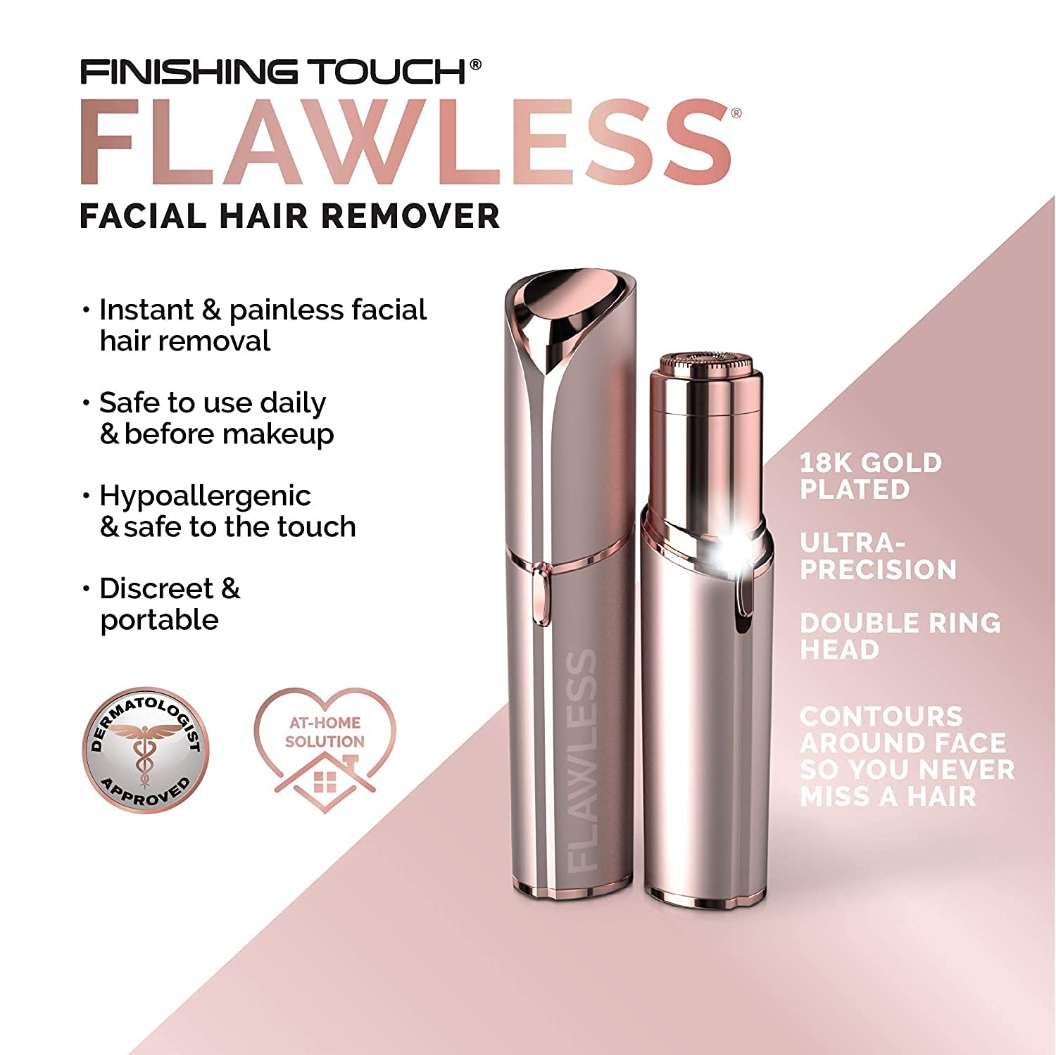 Finishing Touch Flawless Women's Painless Hair Remover, Coral Rose Gold