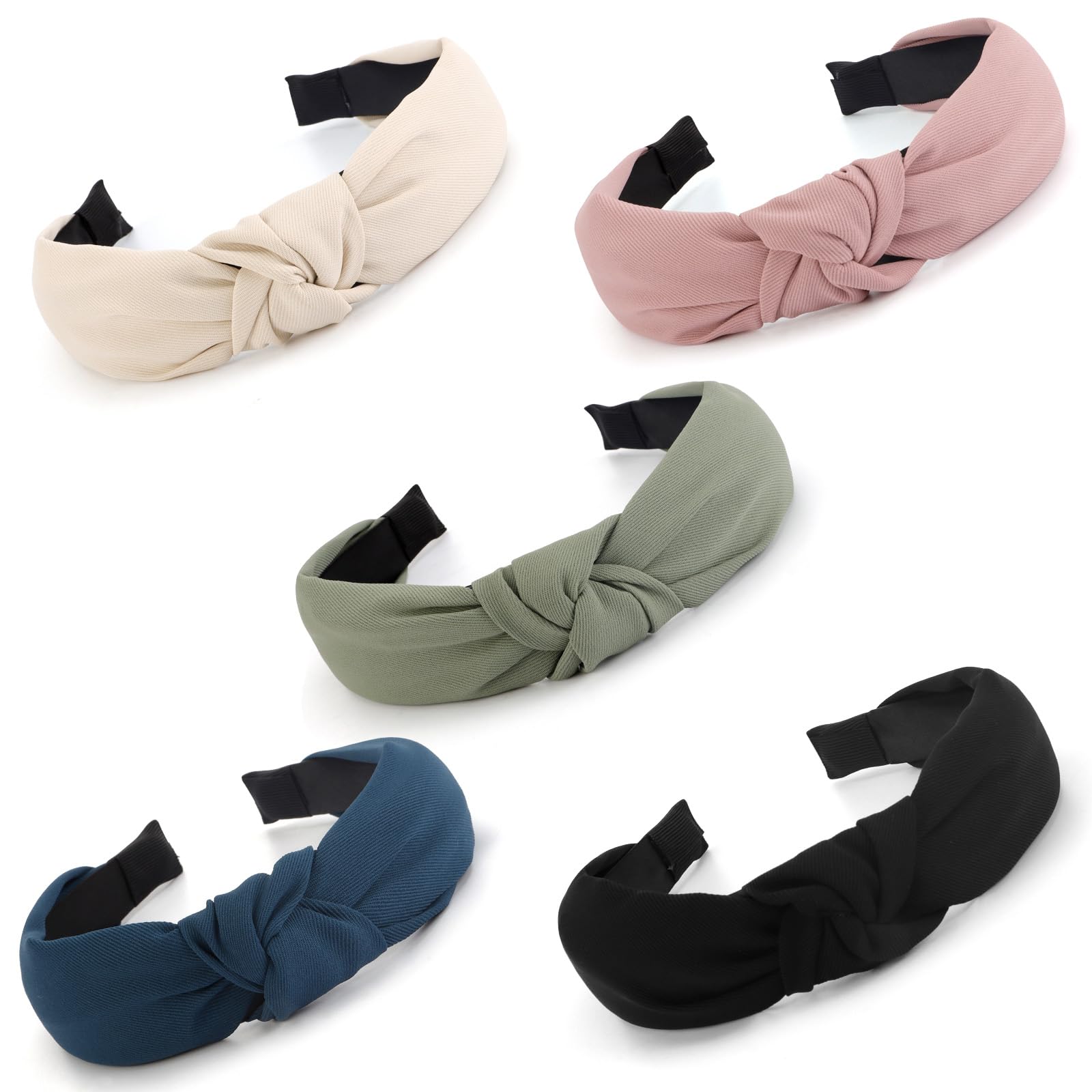VELSCRUN 5 Pack Headbands for Women Gilrs Fashion Knotted Head Bands Solid Headband Non Slip Hair Band for Womens Thin Thick Sho
