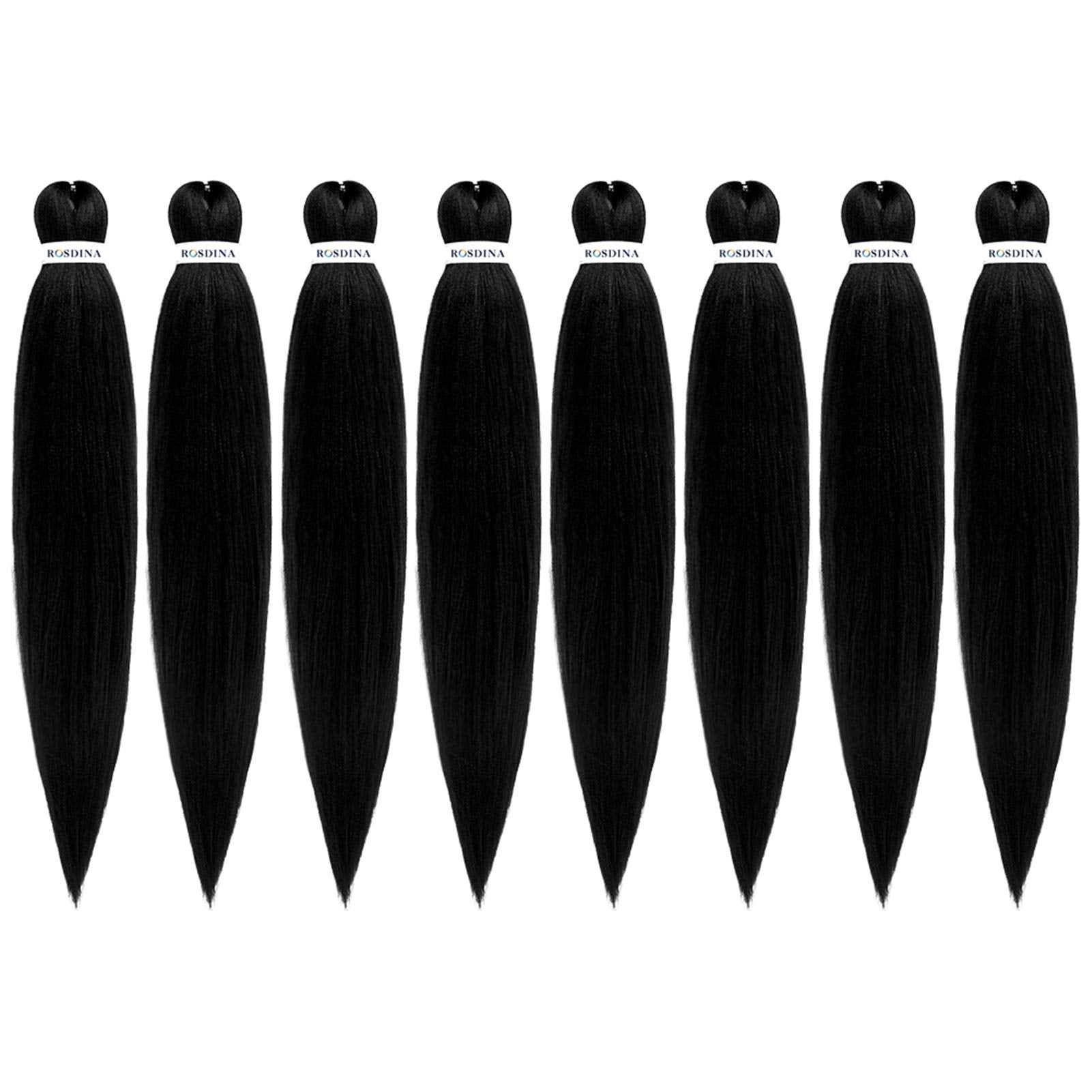 Difunee Pre-Stretched Braiding Hair - 24 Inch 8 Packs Jet Black Long Braiding Hair For Twist Or Box Braids, Yaki Texture Hot Wat