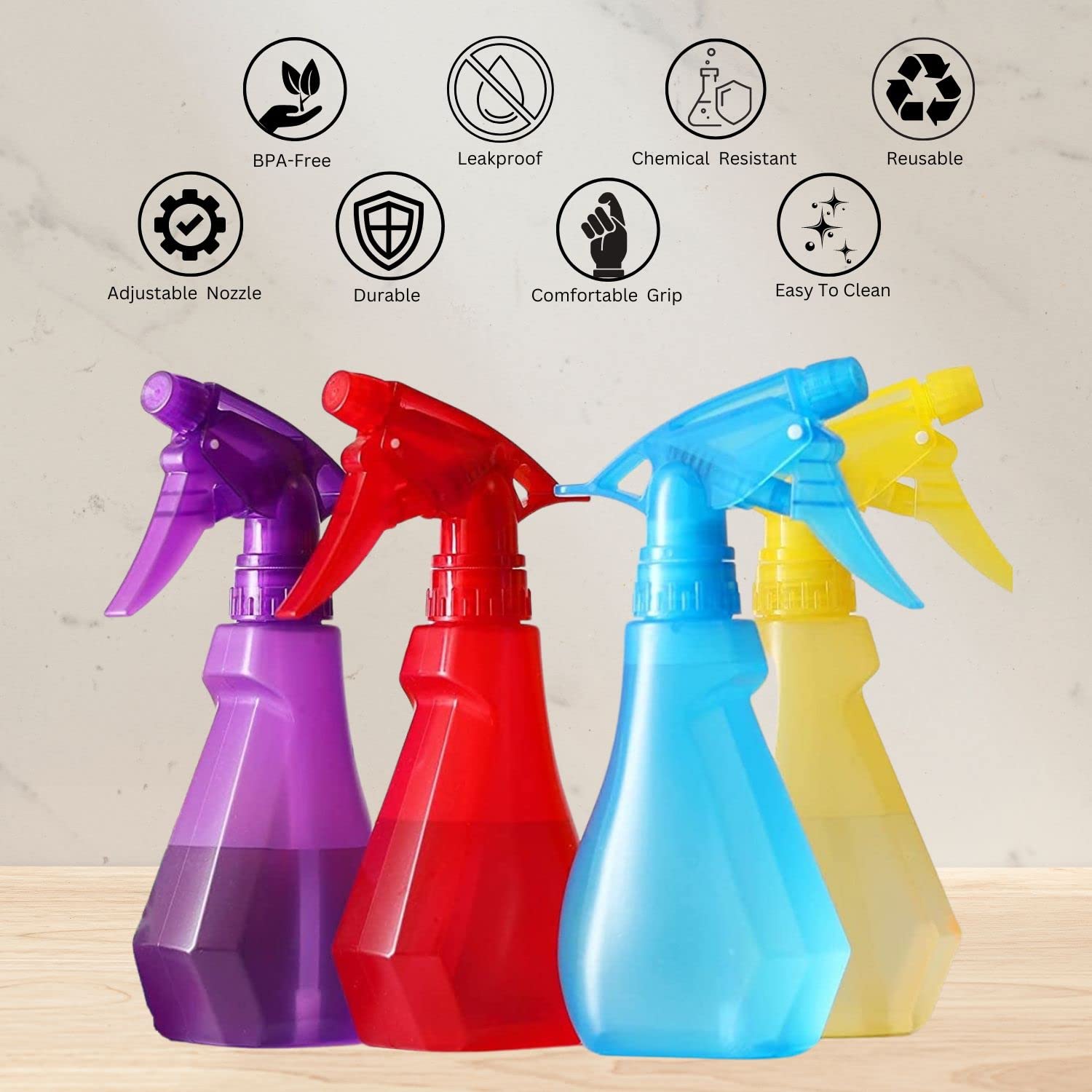 Dilabee Spray Bottles (4-Pack - 8 Oz) Water Spray Bottle For Hair, Plants, Cleaning Solutions, Cooking, Bbq, Squirt Bottle For C