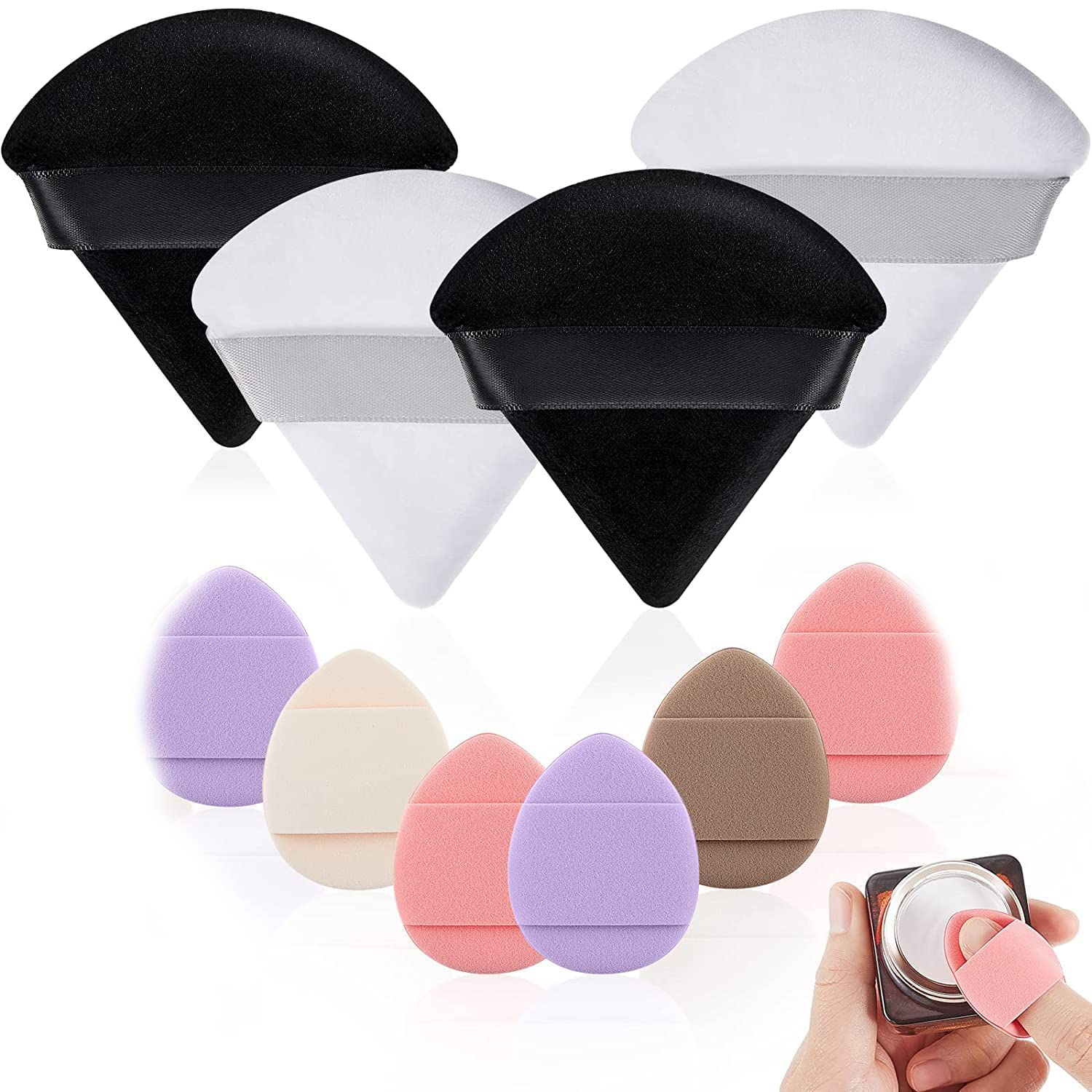 Kira 4Pcs Triangle Makeup Puff & 6Pcs Finger Makeup Puff, For Loose Powder Makeup Cosmetic Foundation,Sponges Beauty Blender Mak