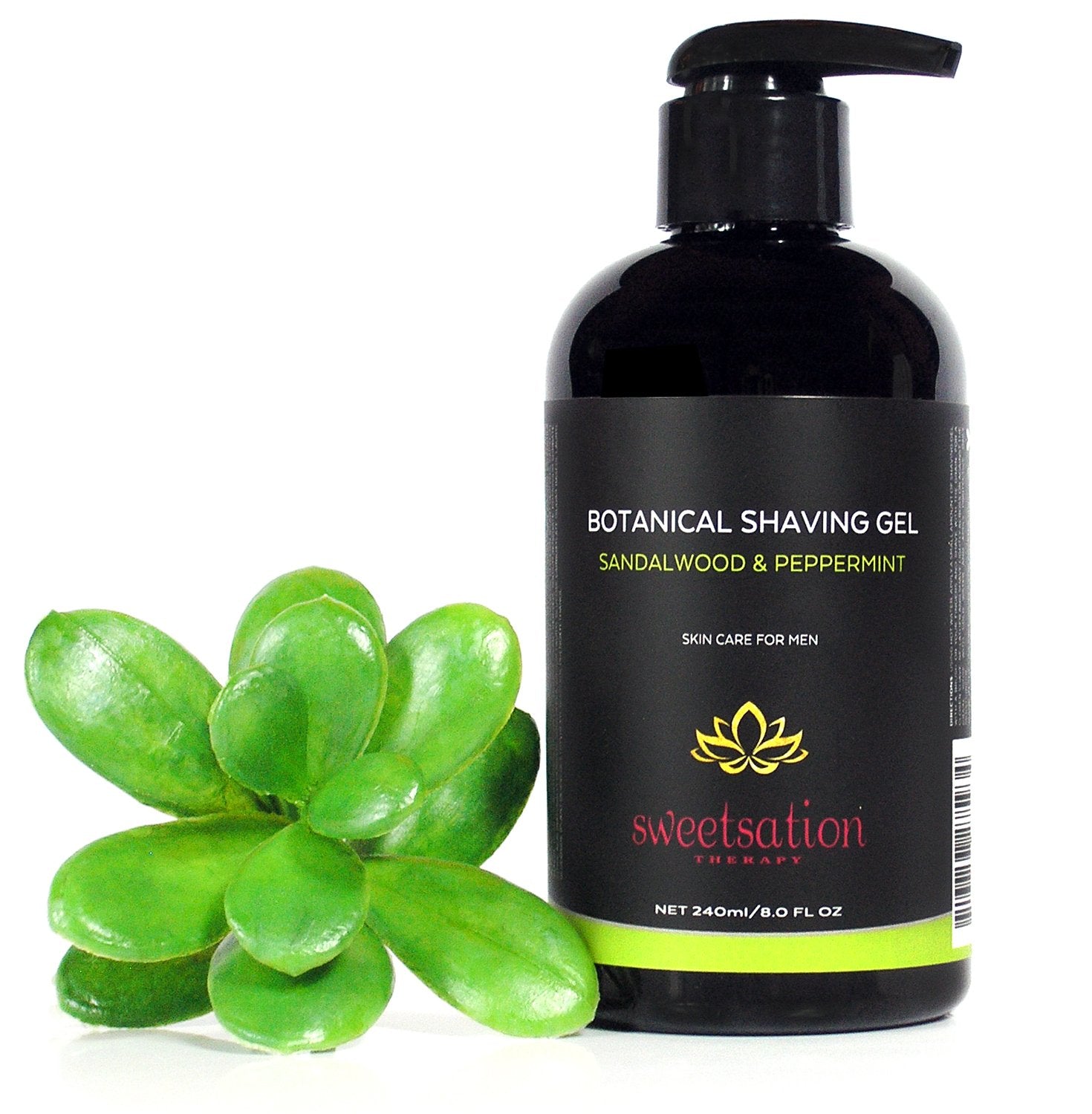 Botanical Shaving Gel, Sandalwood & Peppermint, 8oz All Natural Skin Care. For Smooth Gentle Shave.
