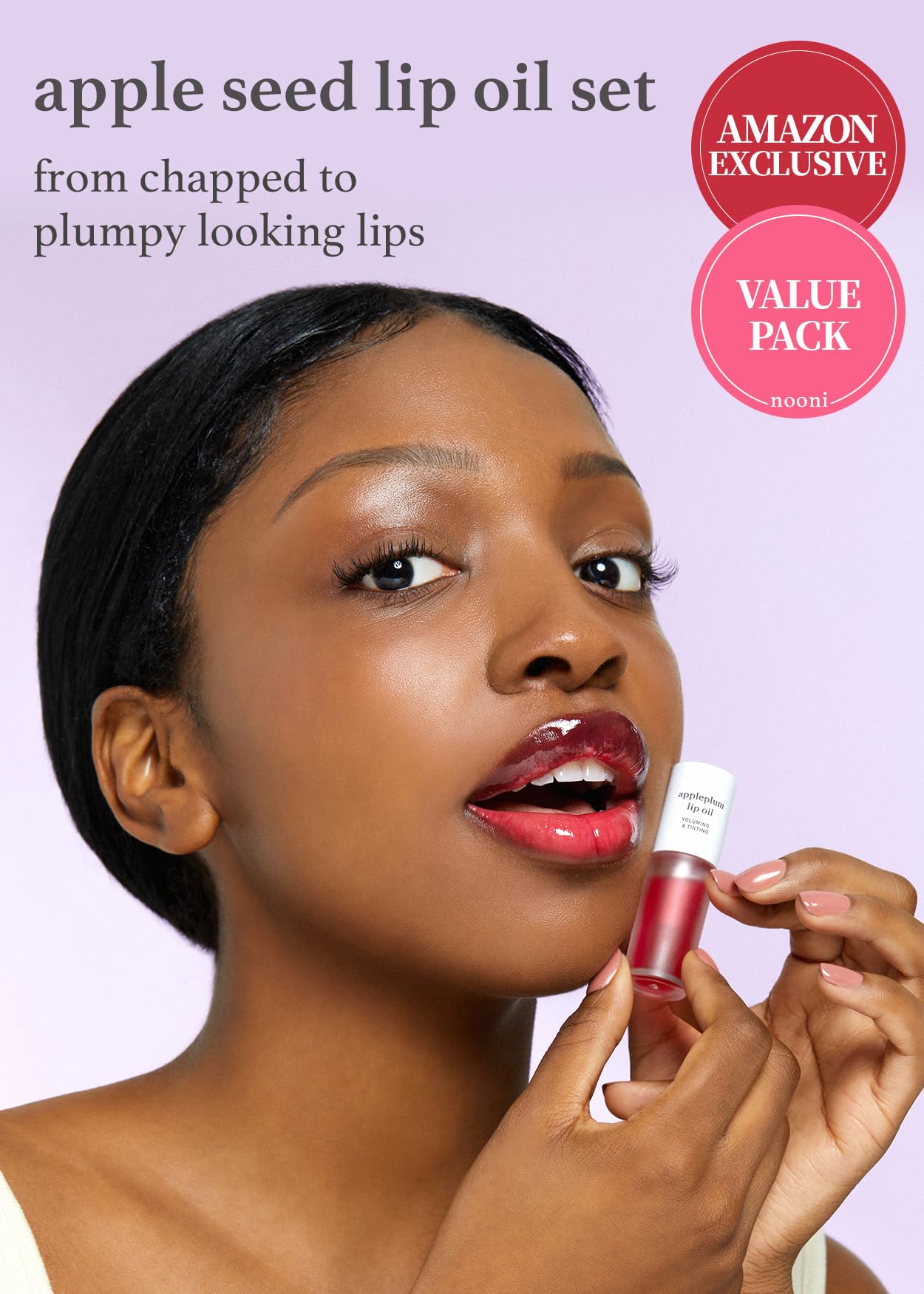 Nooni Appleseed Lip Oil Set - Appleberry & Appleplum | With Apple Seed Oil, Lip Oil Duo, Lip Stain, Long-Lasting, Plumping, Gift