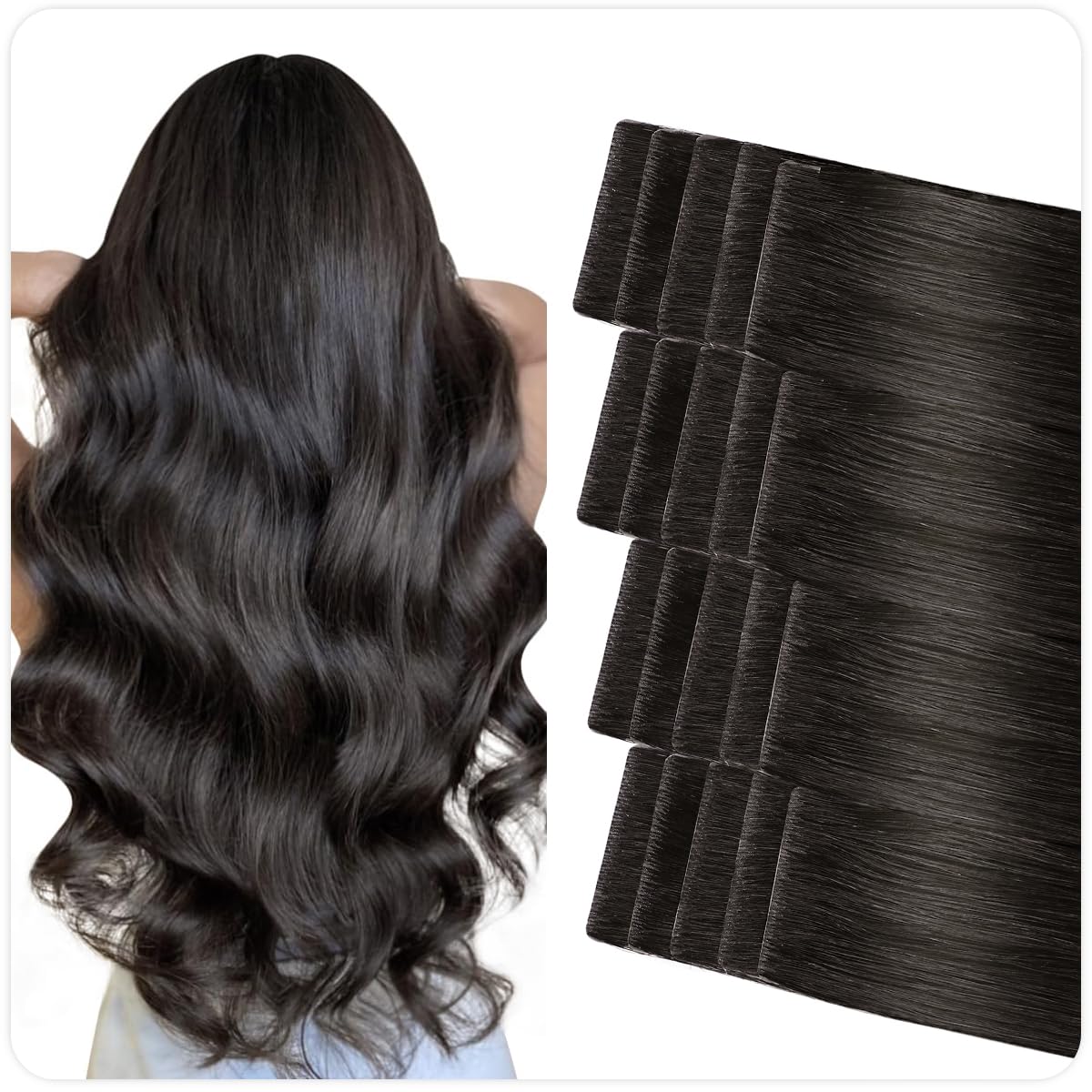 Suyya Invisible Tape In Hair Extensions Human Hair Natural Black Seamless Injected Hand-Tied Pro Quality Virgin Human Hair 20Pcs
