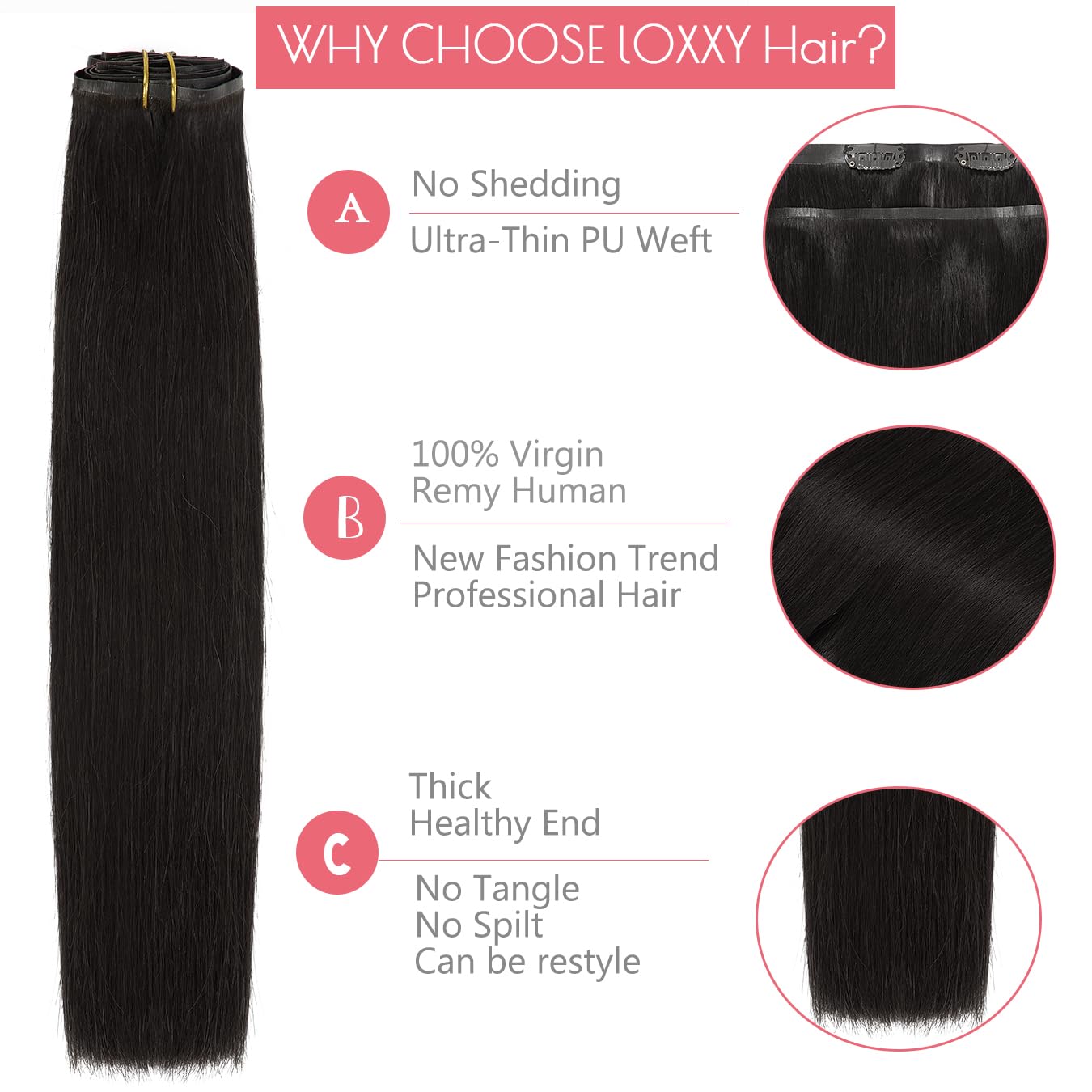 Loxxy Human Hair Clip In Extensions Thin Pu Weft Natural Black Invisible Seamless Clip In Hair Extensions Real Human Hair Natura