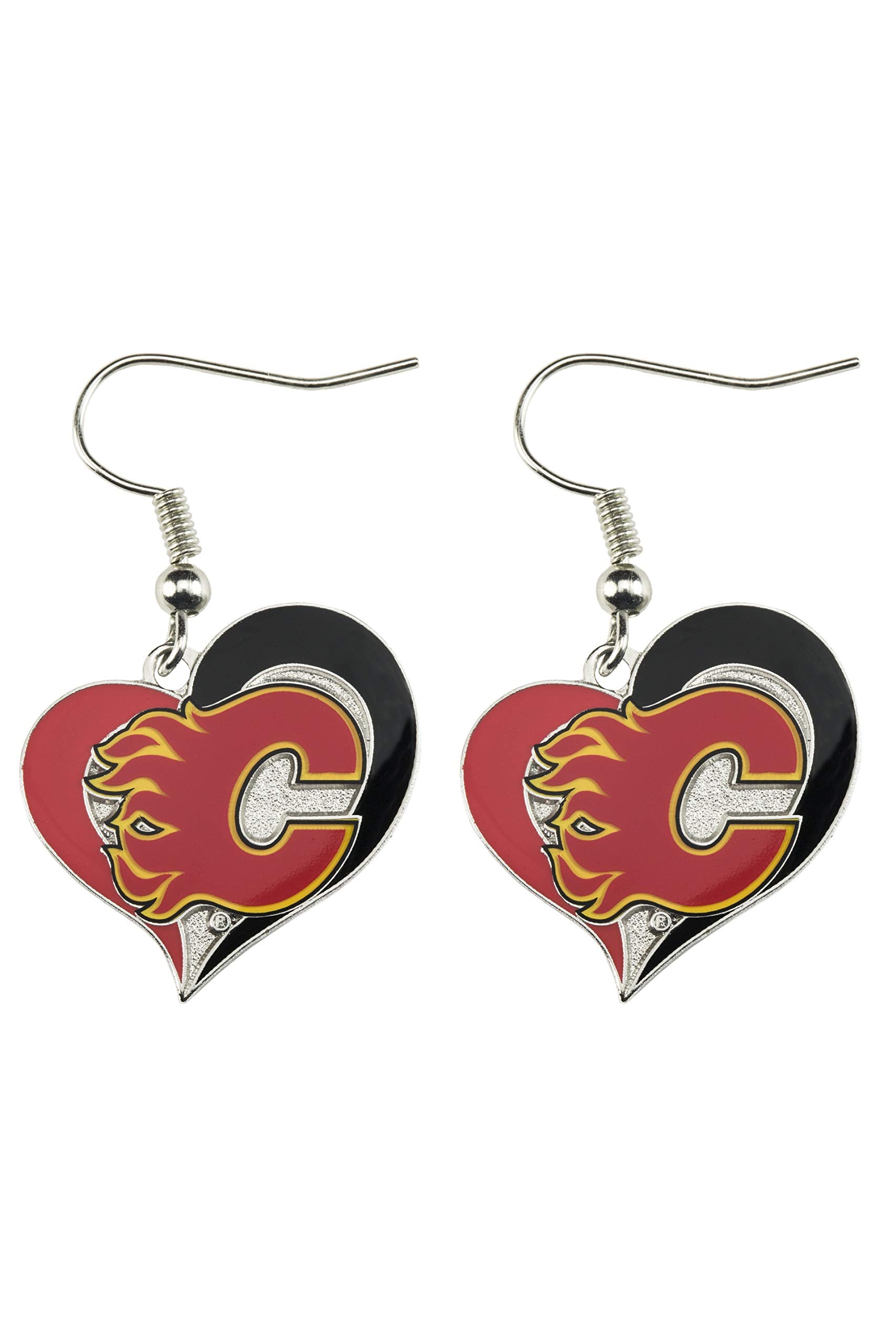NHL Calgary Flames Swirl Heart Earrings