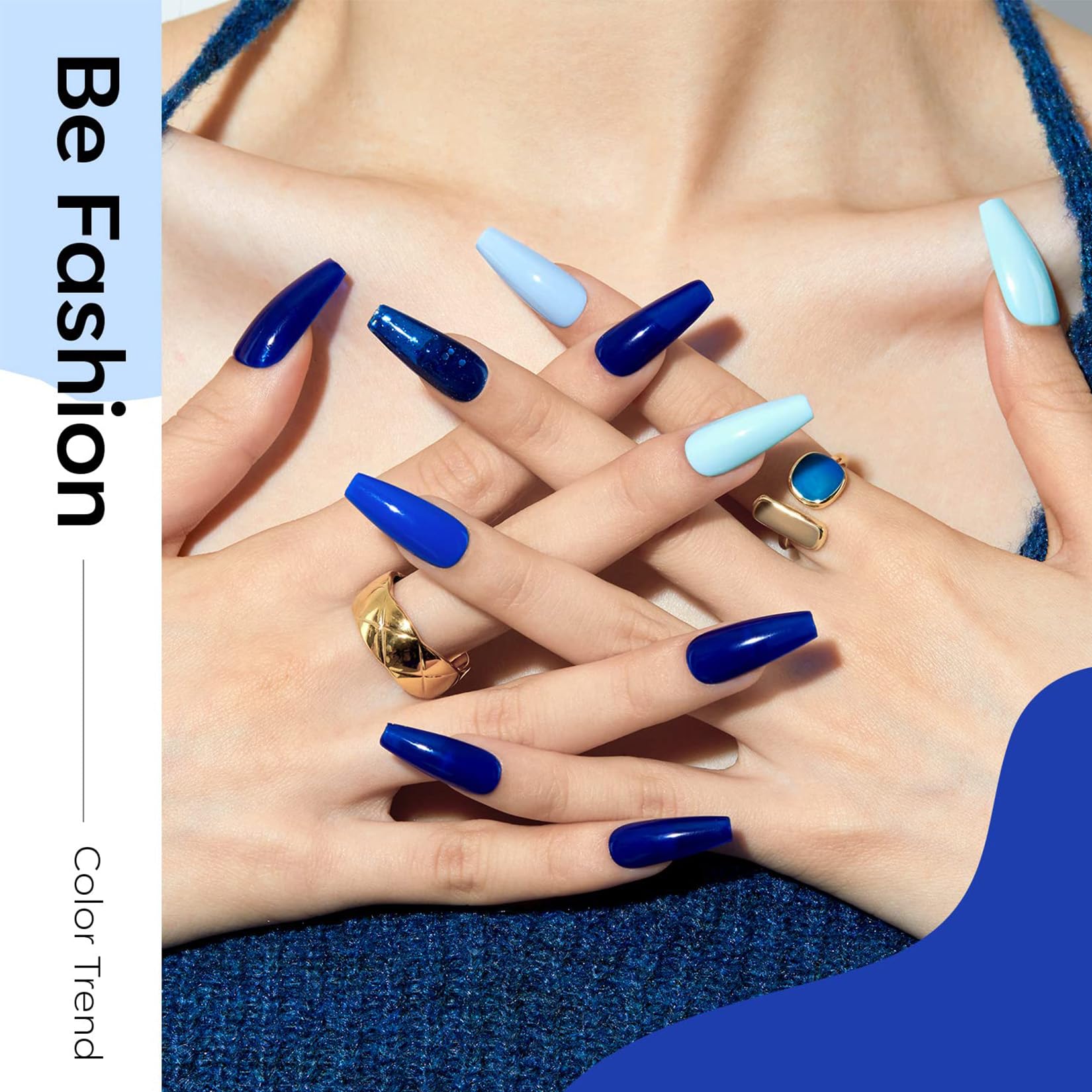 Modelones Blue Gel Nail Polish Set 6 Colors, Royal Blue Sky Blue Glitter Navy Blue Nail Gel Polish Kit Light To Dark Shades Soak