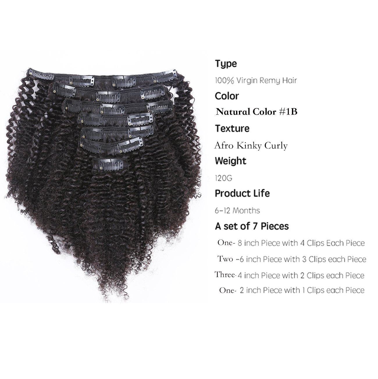 Afro Kinky Curly Clip In Human Remy Hair Extensions Brazilian Curly Clips Hair Extensions 4B 4C 8A Virgin Thick Natural Black Co