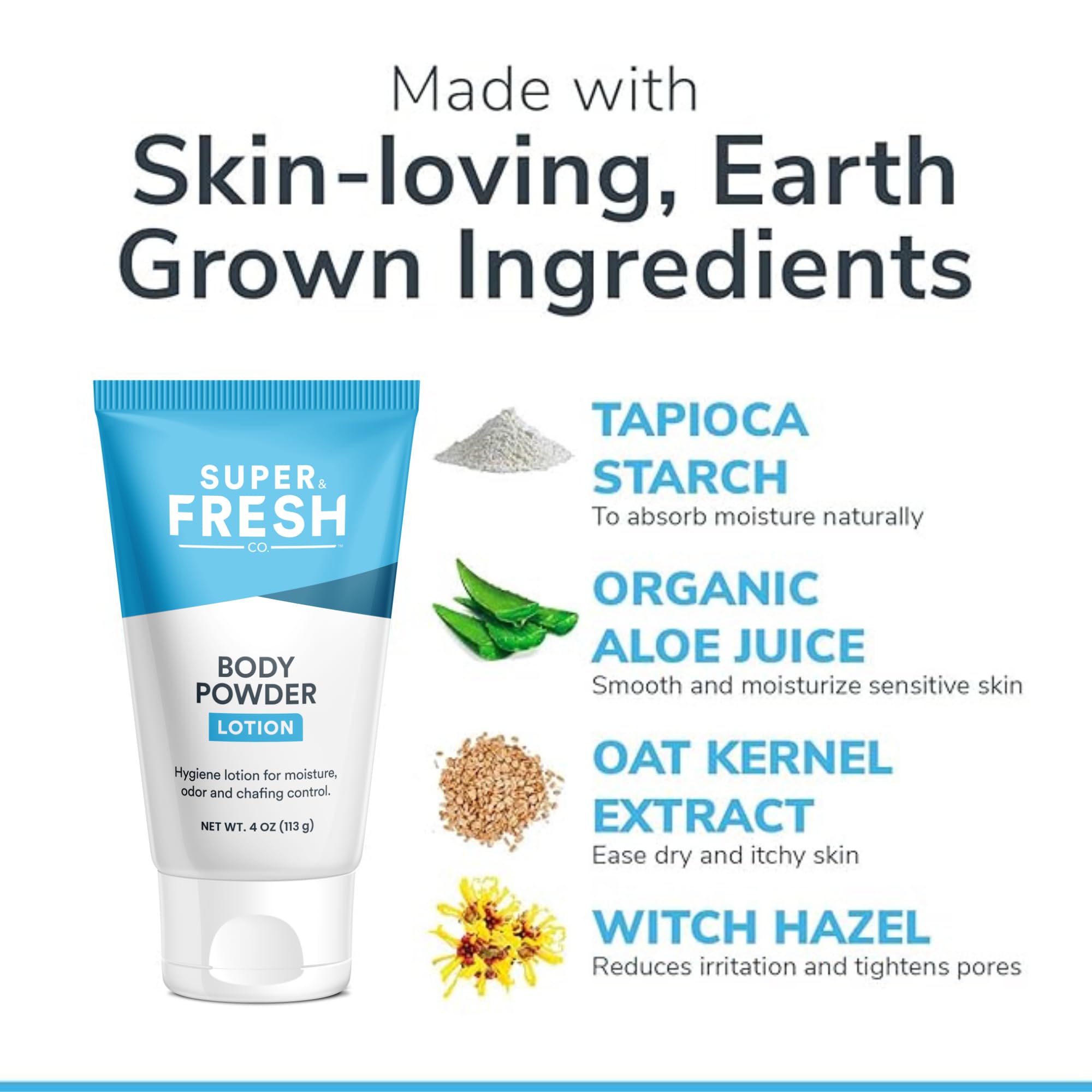 Super Fresh Body Powder Lotion By Sweatblock - Talc Free, Anti-Chafing, Deodorizing, Natural Ingredients - No Mess Body Powder L
