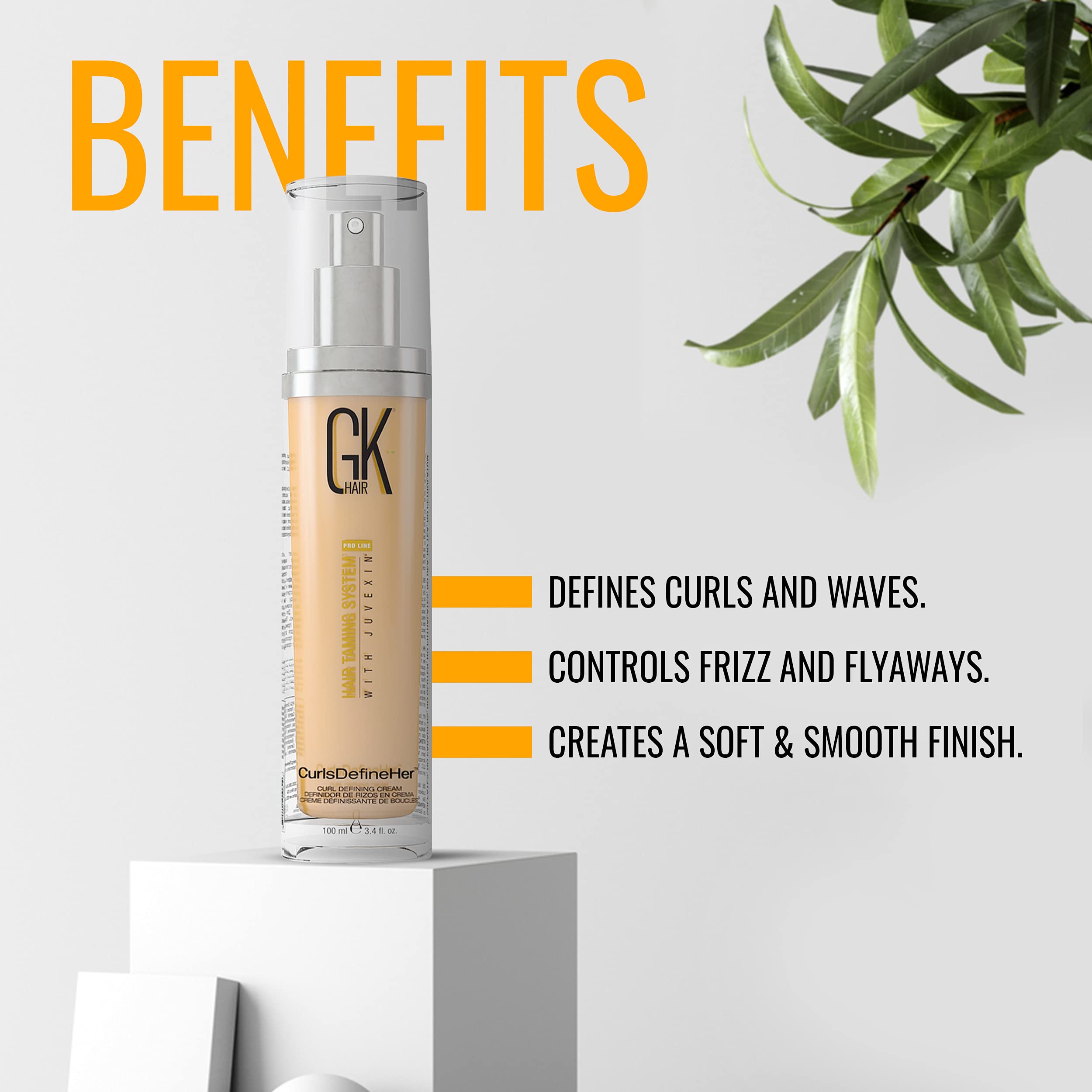 Gk Hair Global Keratin Curlsdefineher (3.4 Fl Oz/100Ml) Curl Defining Cream Curl Activator/Moisturizing Cream, Frizz Control For