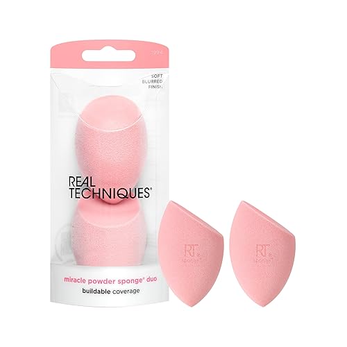 Real Techniques Miracle Powder Sponge, Makeup Blending Sponge For Powder Products, Set Makeup For Natural Finish & Cloud Skin, B