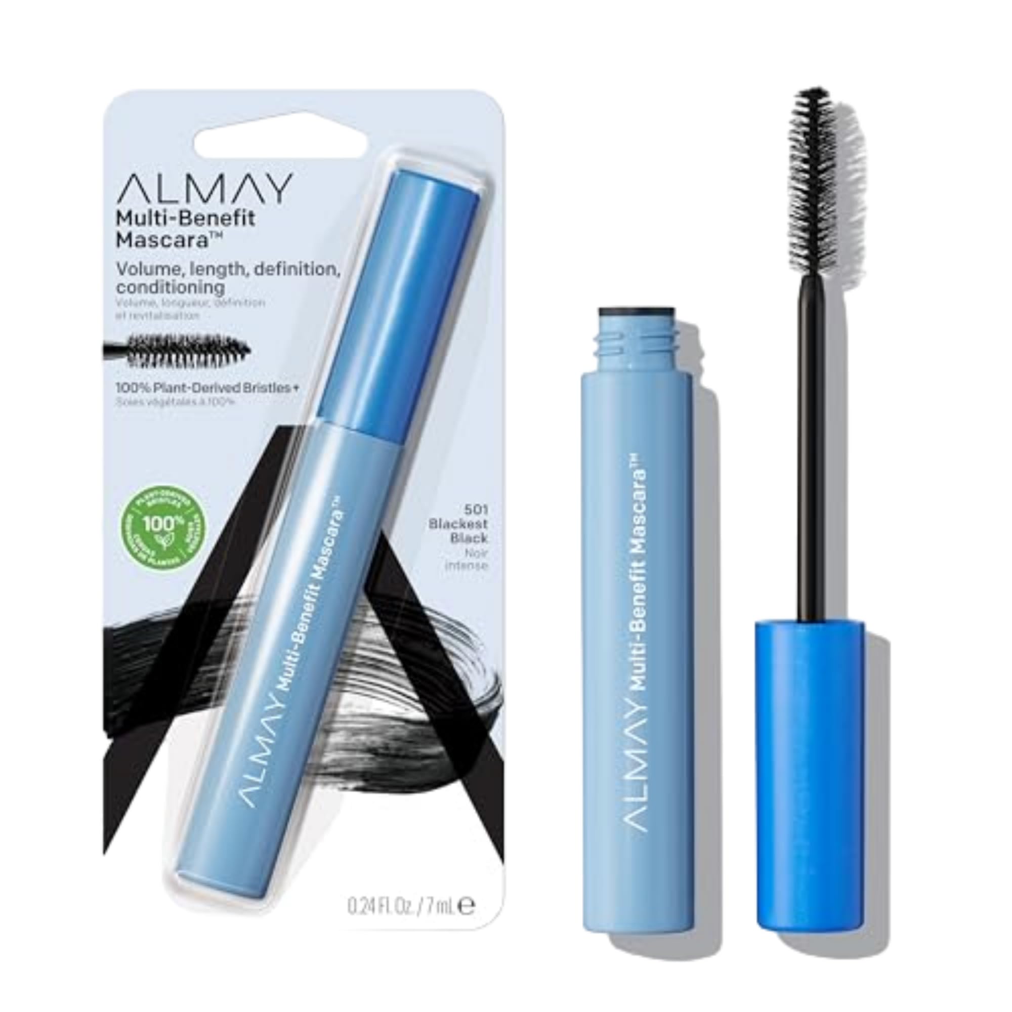 Almay Mascara, Volume, Length, Definition & Conditioning, Multi-Benefit Eye Makeup, Hypoallergenic and Fragrance-Free, 501 Black