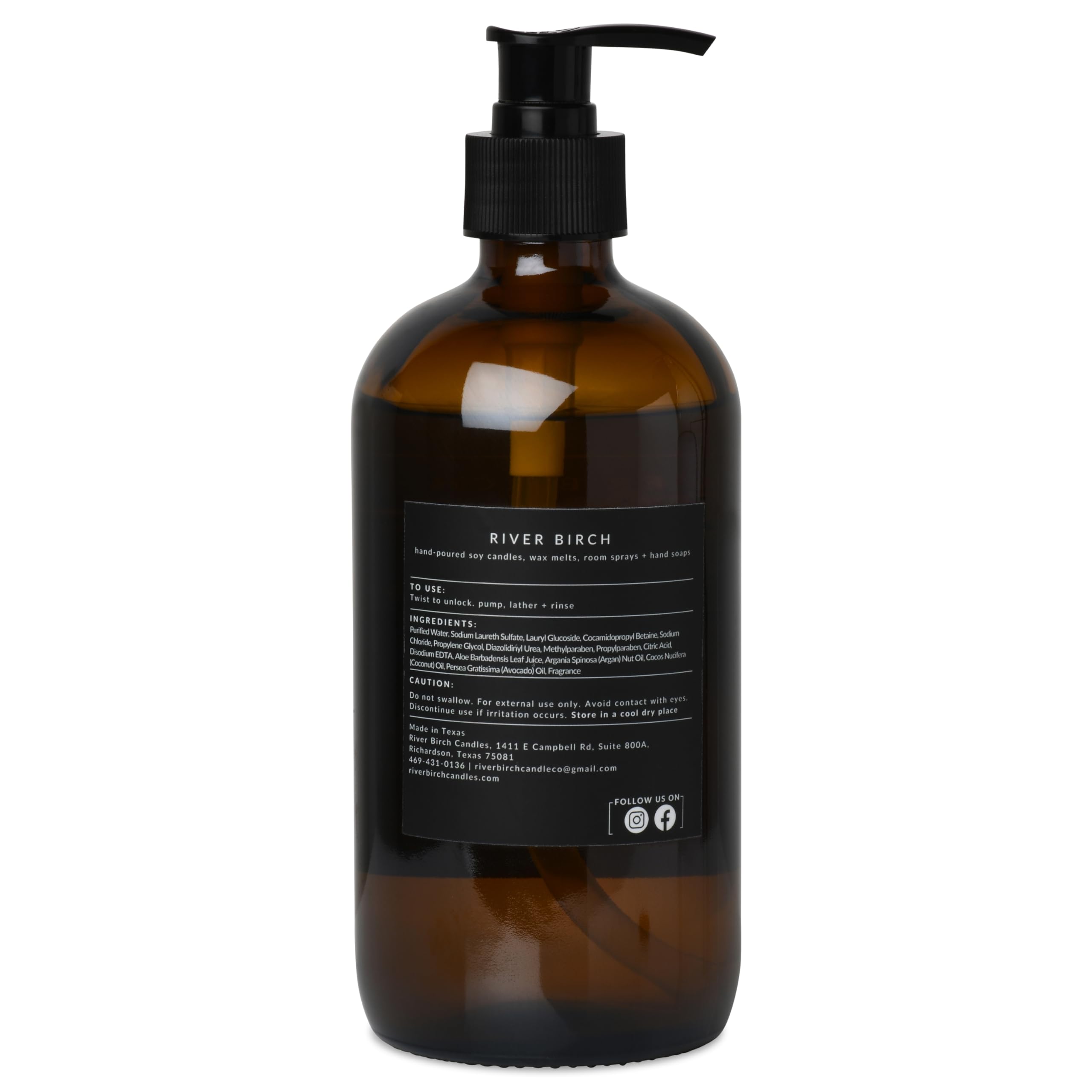 River Birch Lemon Scented Natural Hand Soap - Handmade Hand Soap - Moisturizing Hand Wash With Amber Glass Dispenser - Luxury Sc